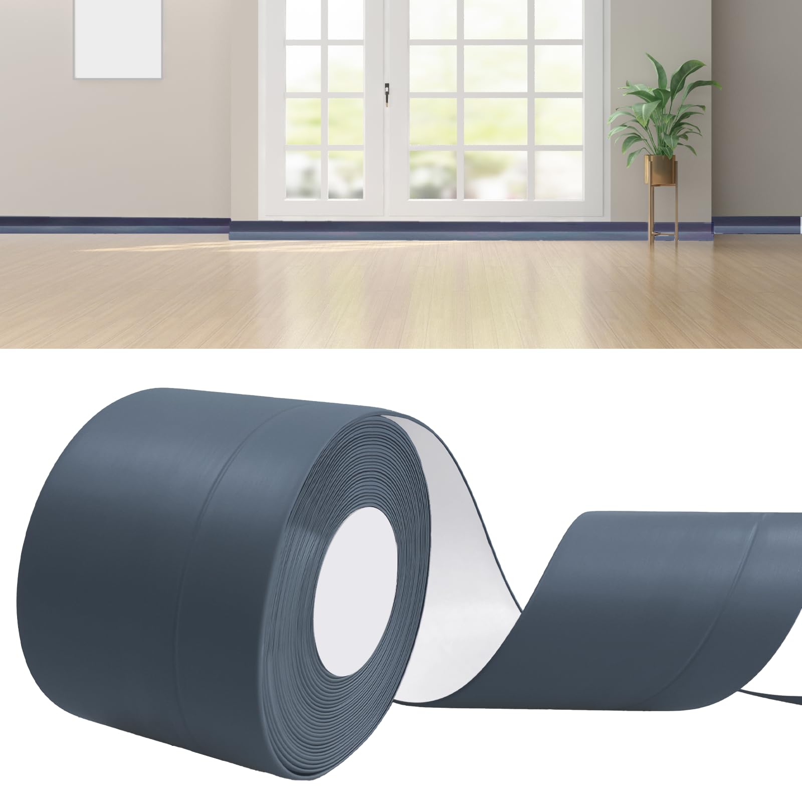 Battiscopa in PVC Grigio Scuro 25M Adesivo 50x20mm