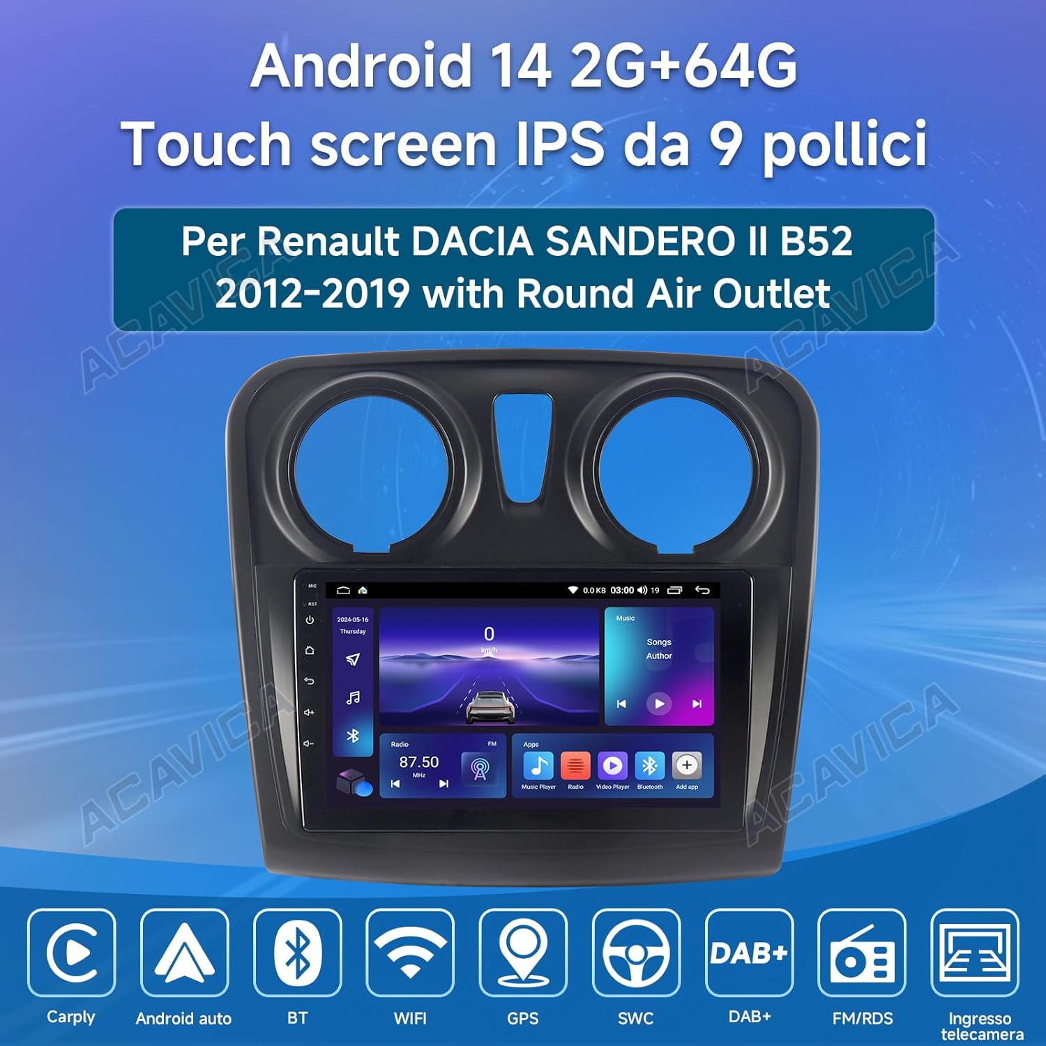 Autoradio Android 14 9" 2+64GB con Navigatore GPS - immagine 2