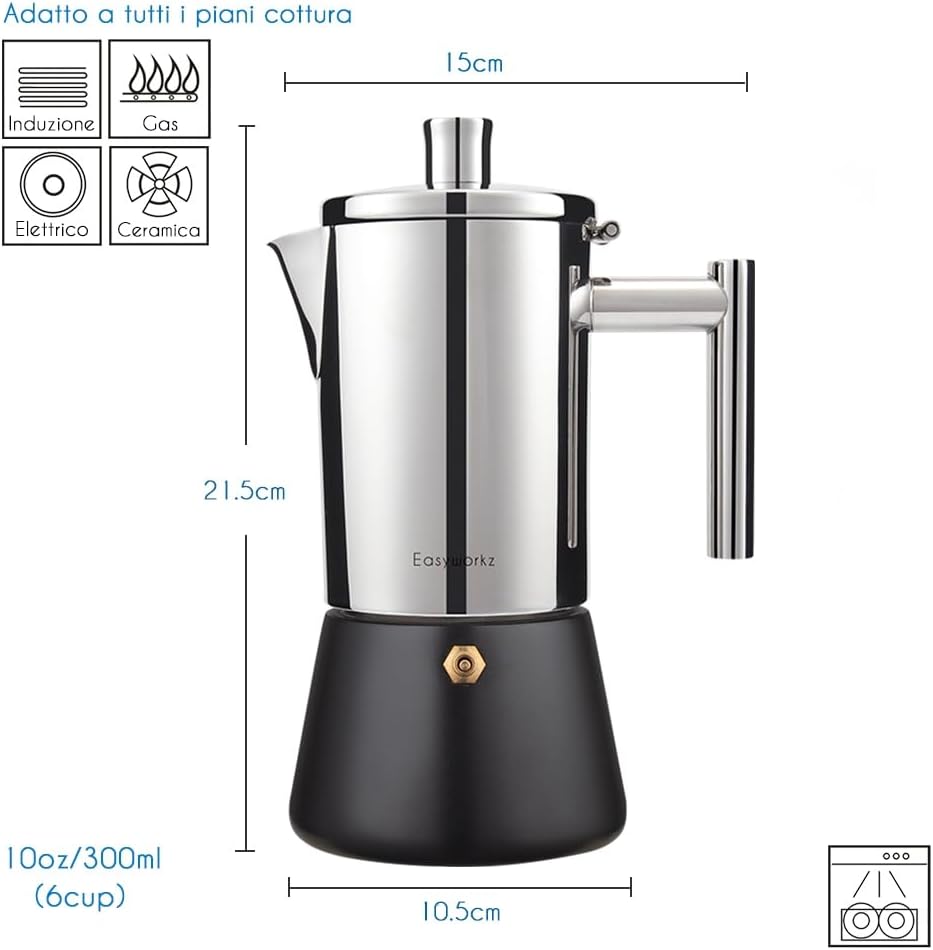 Easyworkz Diego Caffettiera Espresso 6 Tazze, Nera - immagine 2