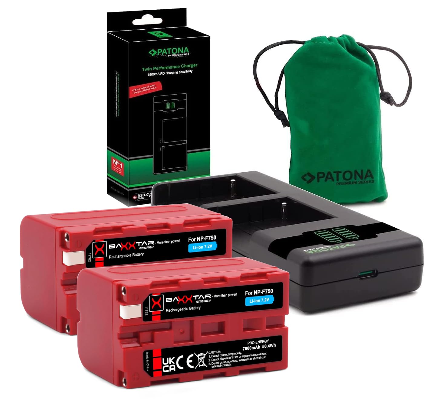 Baxxtar Pro NP-F750 - 2 Batterie 7000mAh con Caricatore