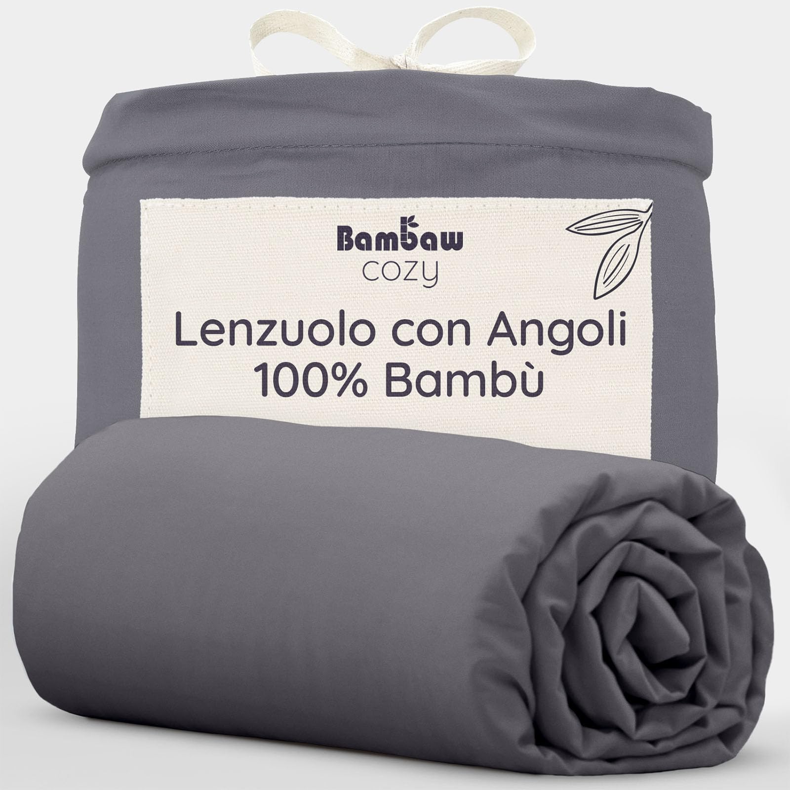 Bambaw Lenzuolo con Angoli Bambù 150x200 cm, Antracite