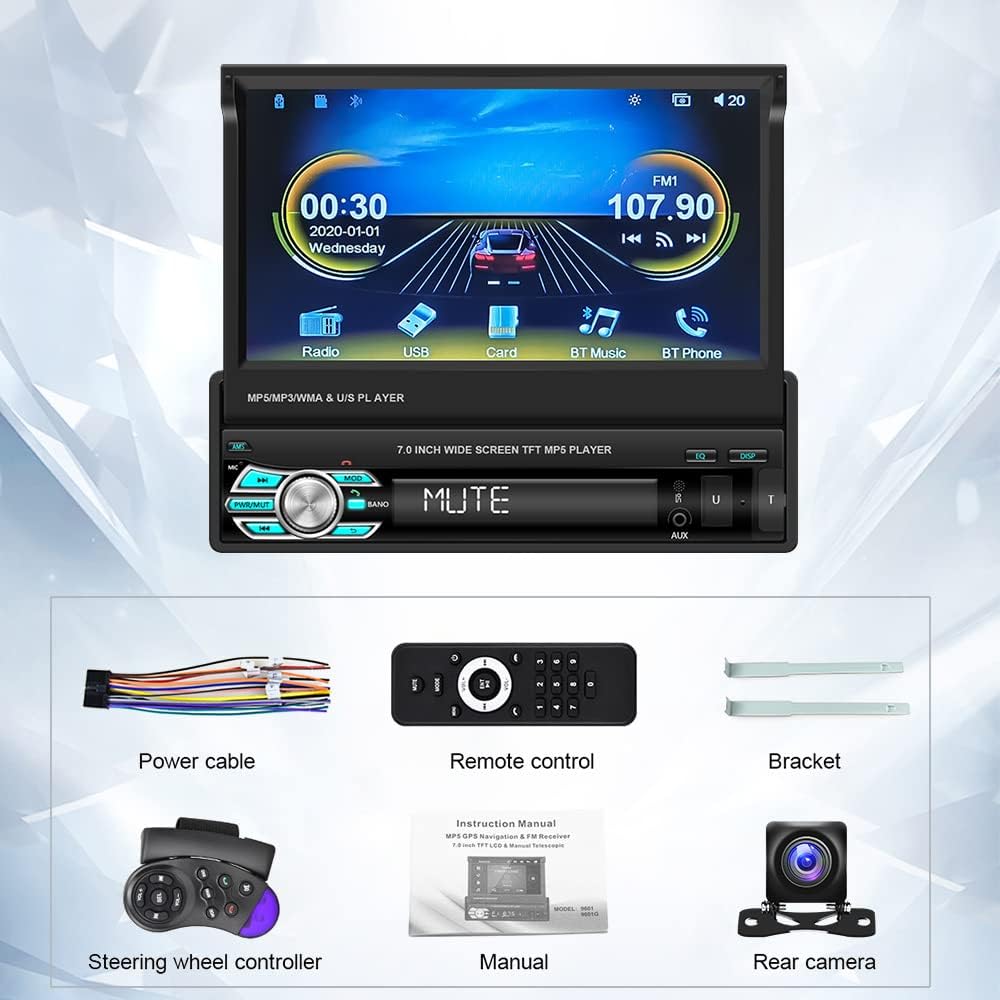 Podofo Autoradio 1 Din Carplay Android Auto 7" Retrattile - immagine 7