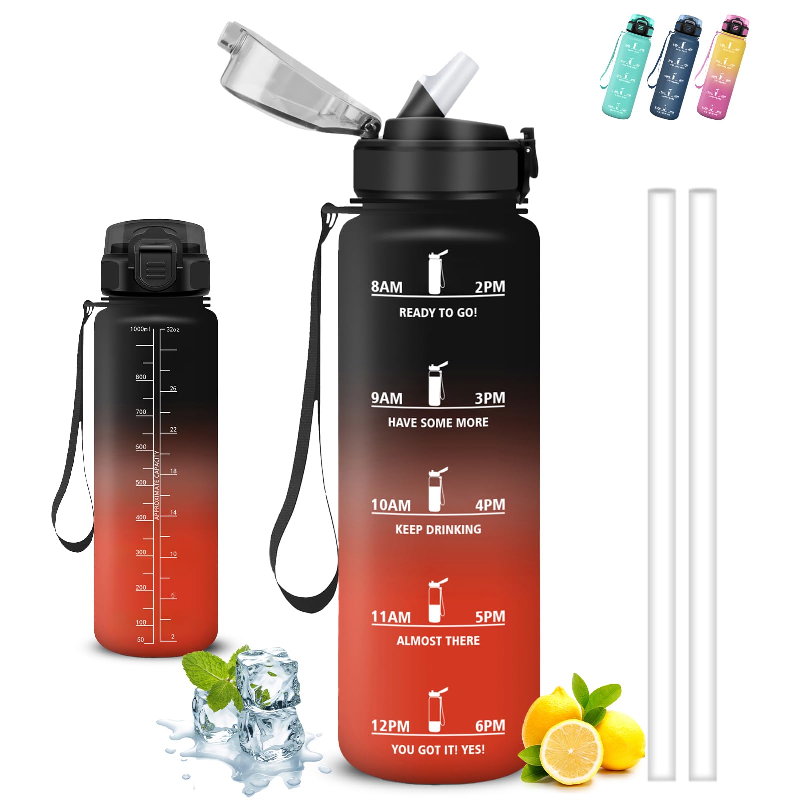 Borraccia 1 Litro con Cannuccia e Slogan Motivazionale