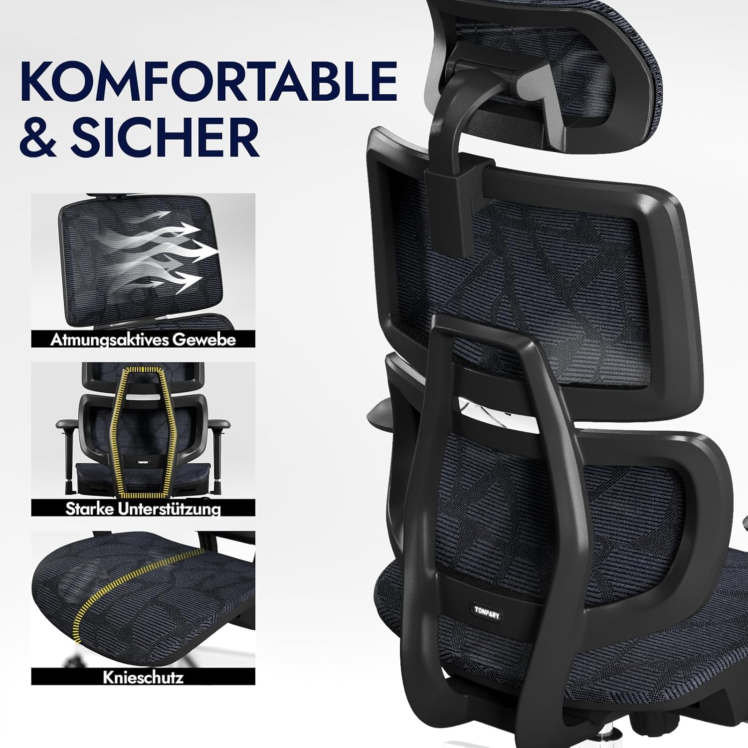 Tonfary Sedia da Ufficio Ergonomica ALL-Mesh 150KG - immagine 5