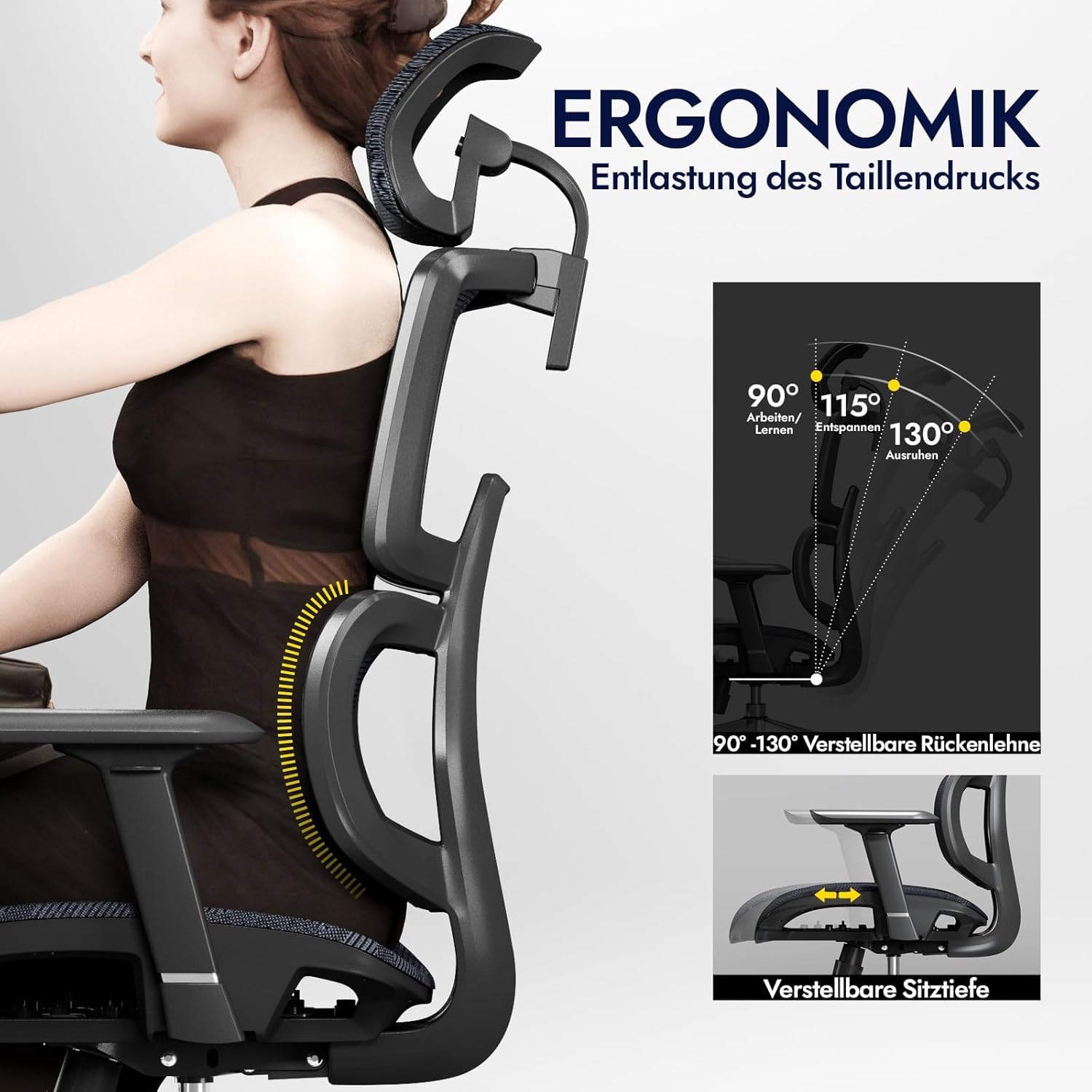Tonfary Sedia da Ufficio Ergonomica ALL-Mesh 150KG - immagine 6