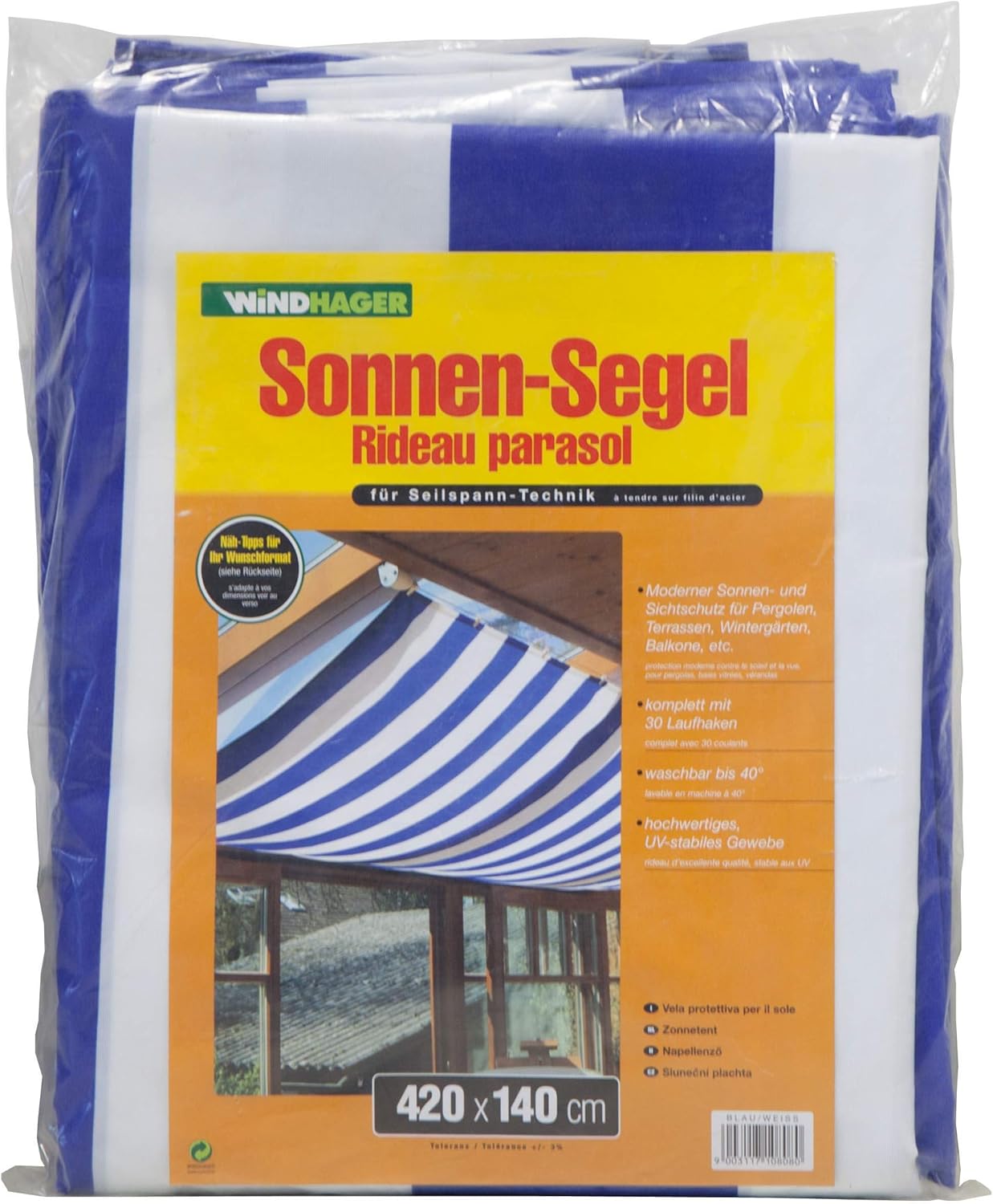 Windhager Tenda Solare per Cavo tendeur, Blu/Bianca, 420 x 140 cm
