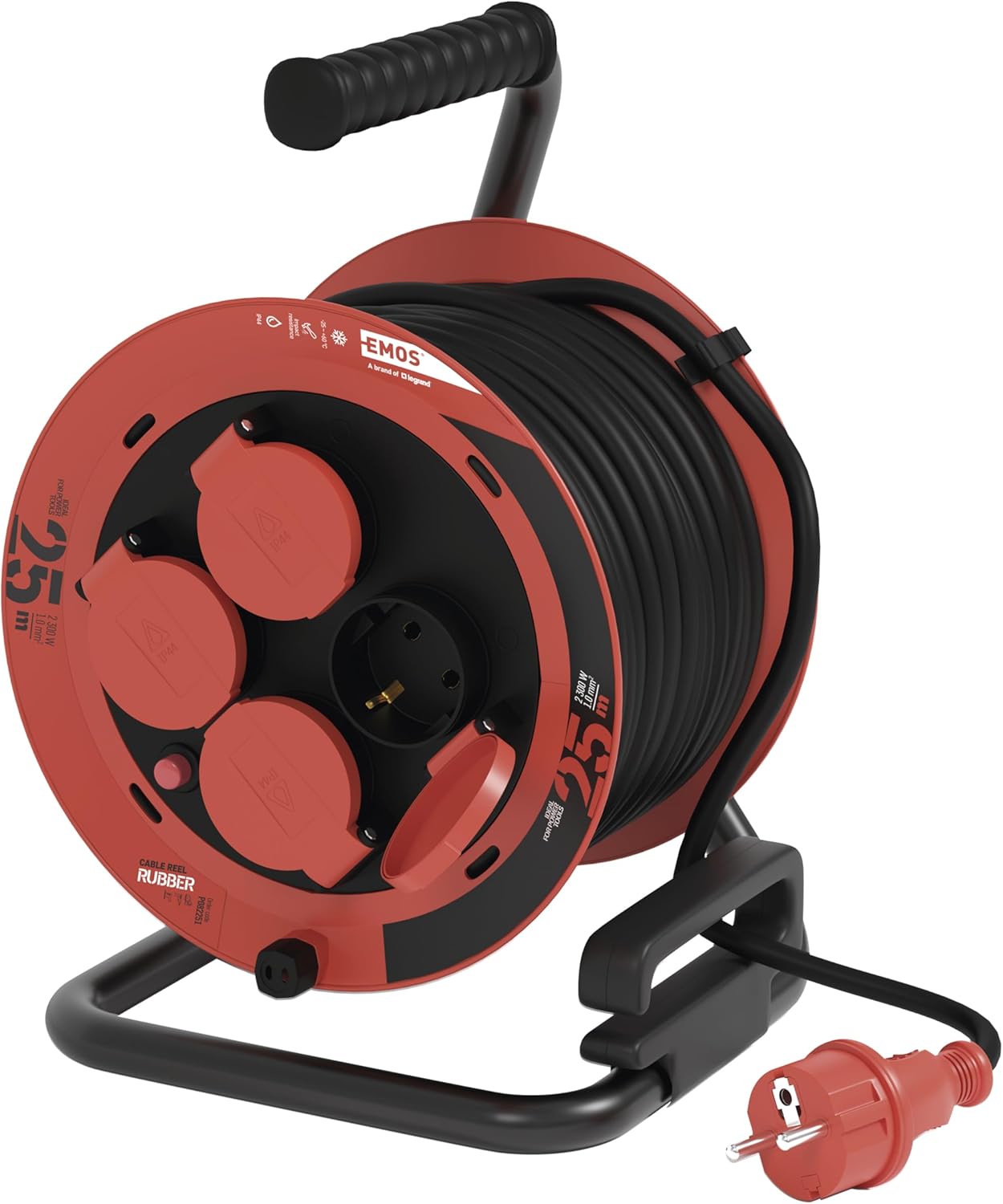 Emos Avvolgicavo 25m - 4 Prese Schuko, Gomma H05RR-F3G