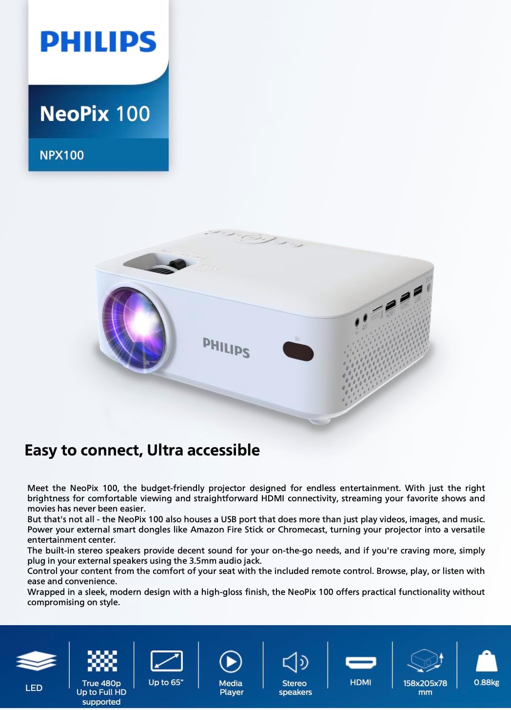 Philips NeoPix 100 - Videoproiettore Fisso LED, Bianco - immagine 8