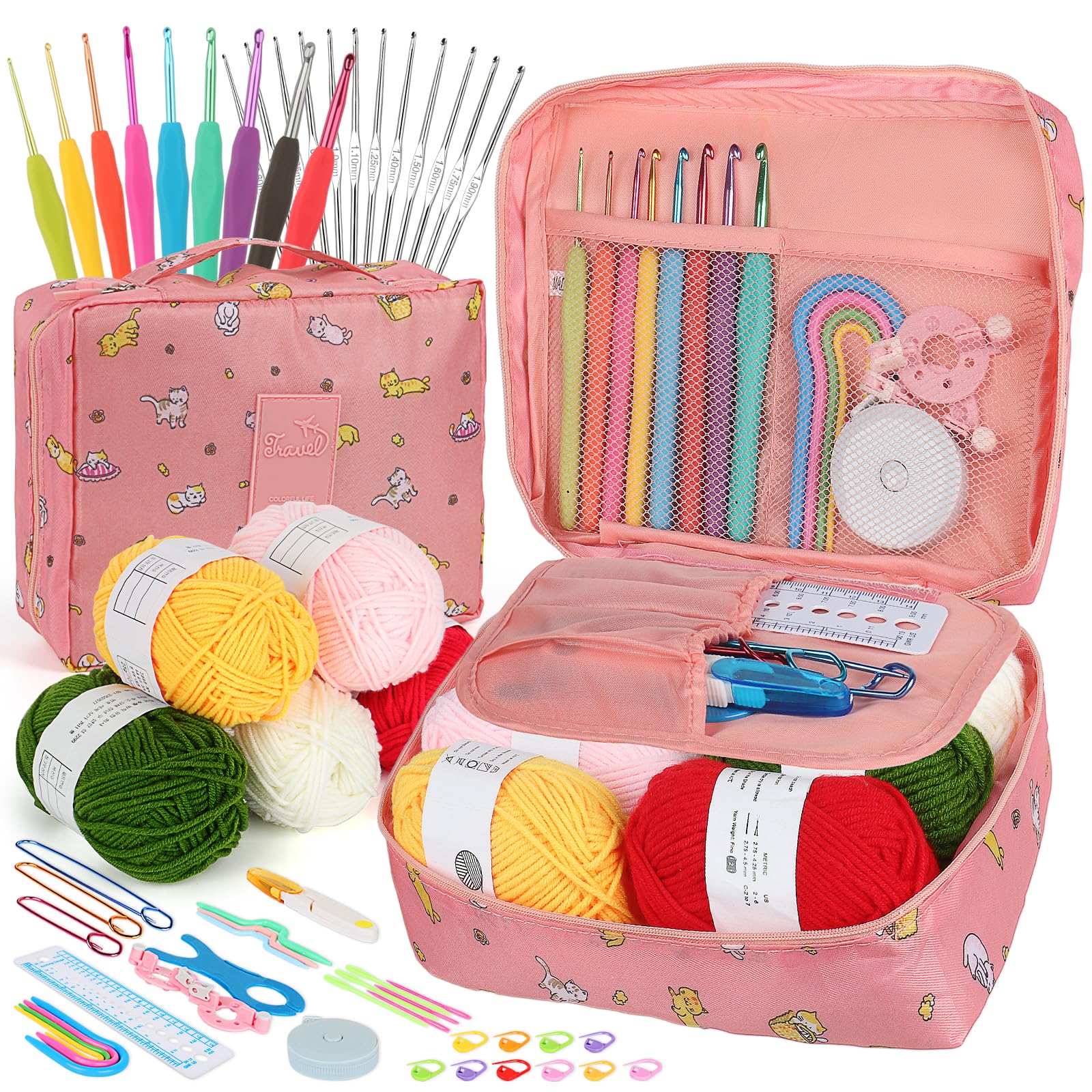 Coopay Kit Uncinetto per Principianti - Gato Rosa