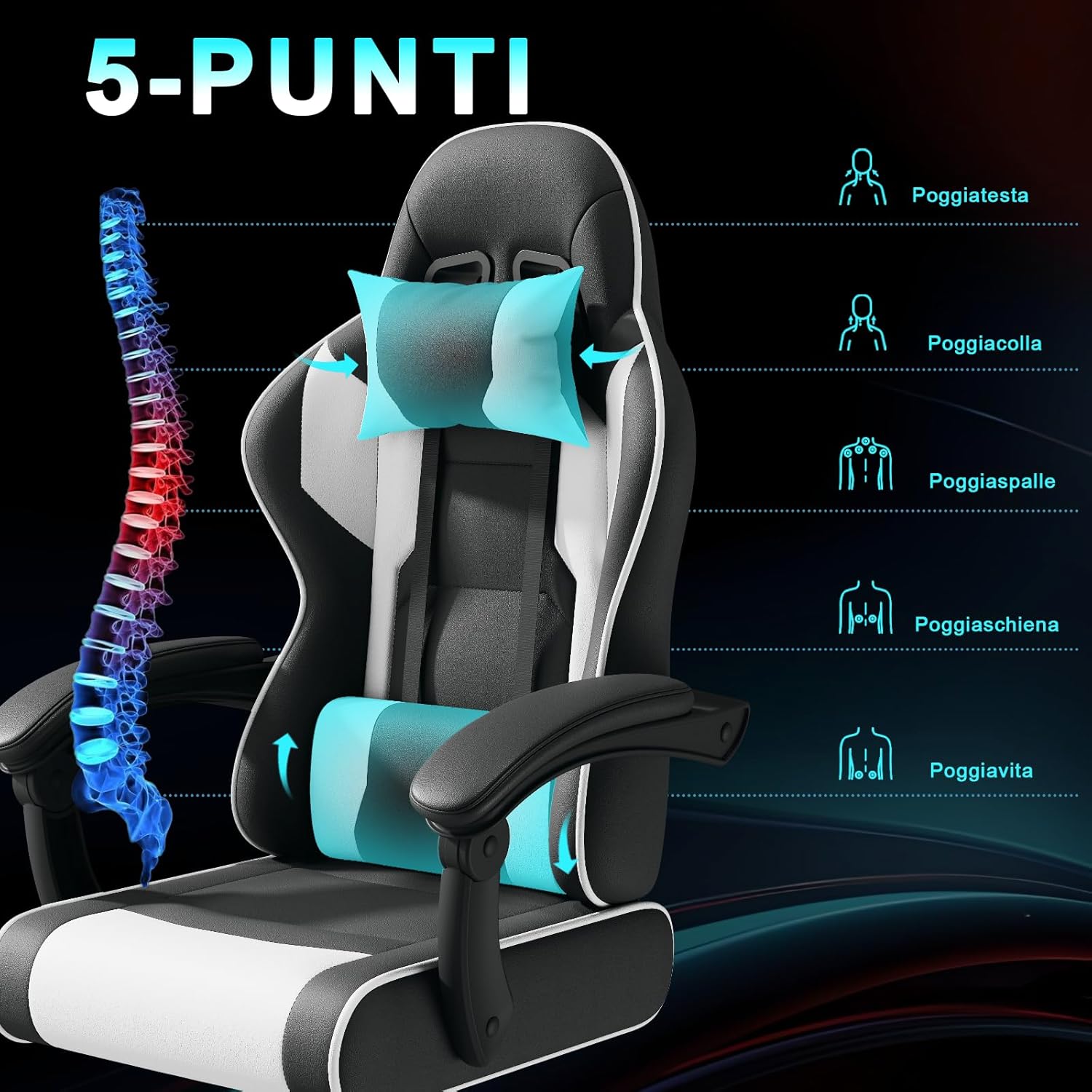 Jummico JETSTREAM Poltrona Gaming Ergonomica Bianca - immagine 4