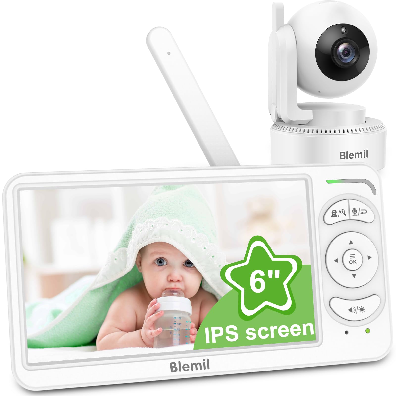 Blemil Baby Monitor con Fotocamera e Audio 6" IPS