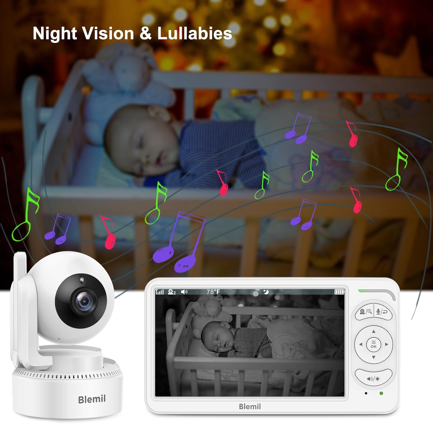 Blemil Baby Monitor con Fotocamera e Audio 6" IPS - immagine 6