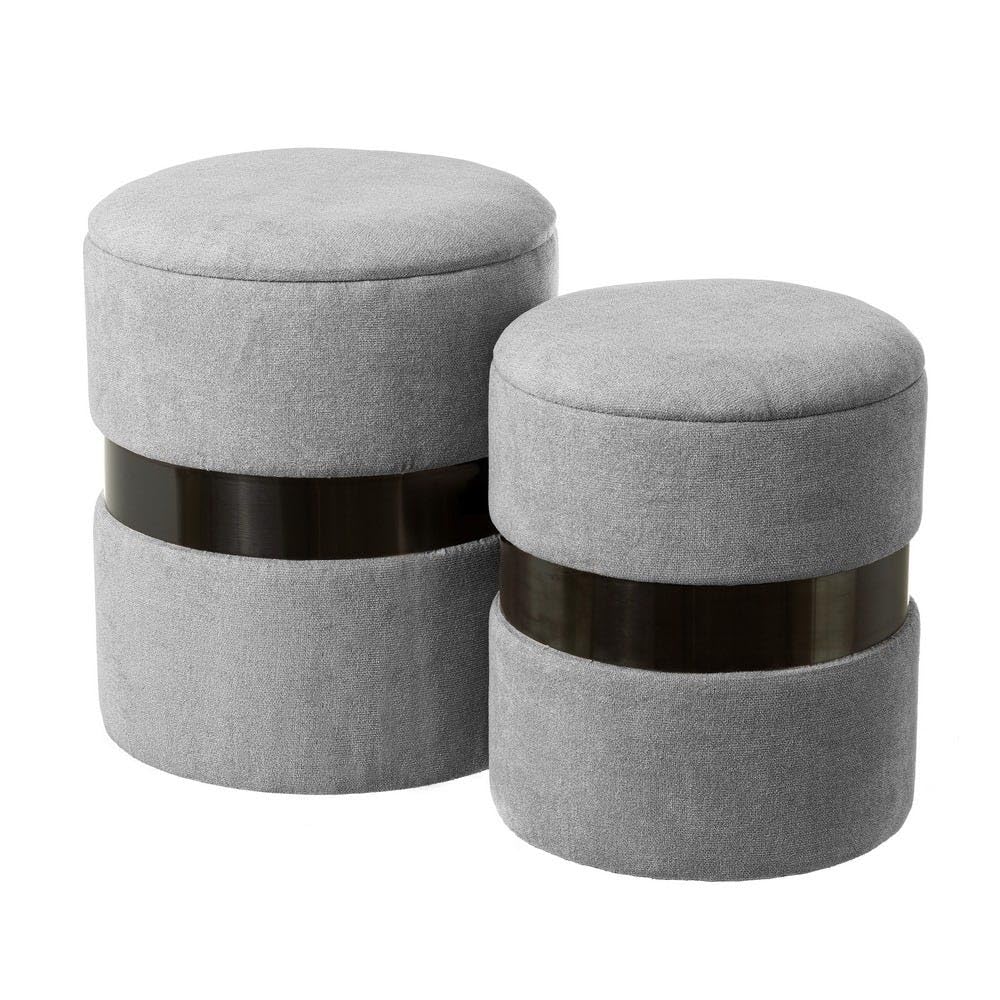 Set di 2 pouf arcon in tessuto e MDF in grigio chiaro