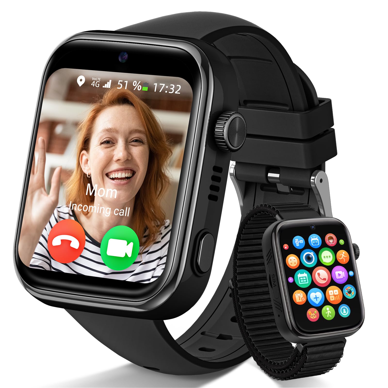 Smartwatch Bambini 4G IP68 con GPS e Chiamate, Nero