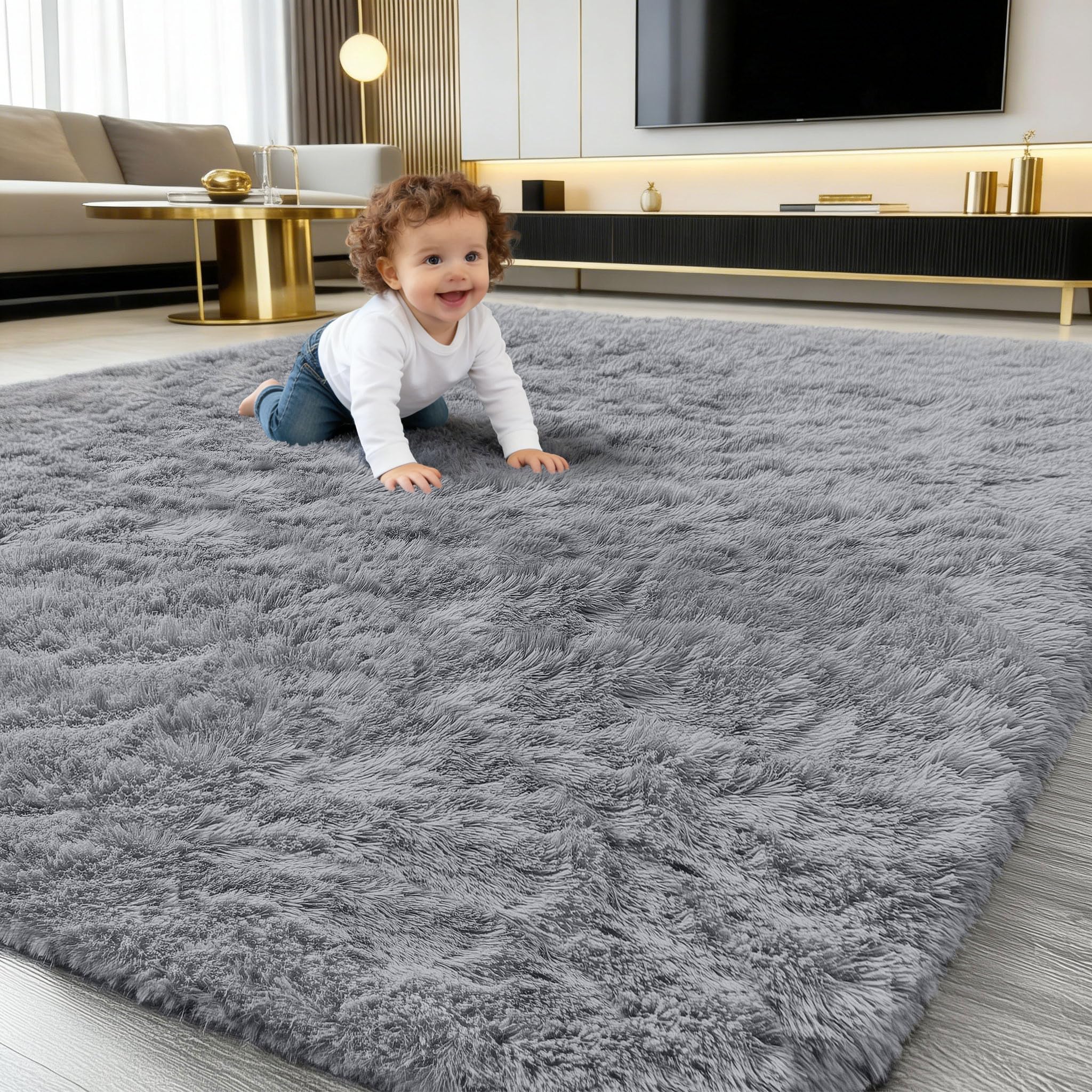 Smiry Tappeto Pelo Lungo Morbido 200x280 cm, Grigio