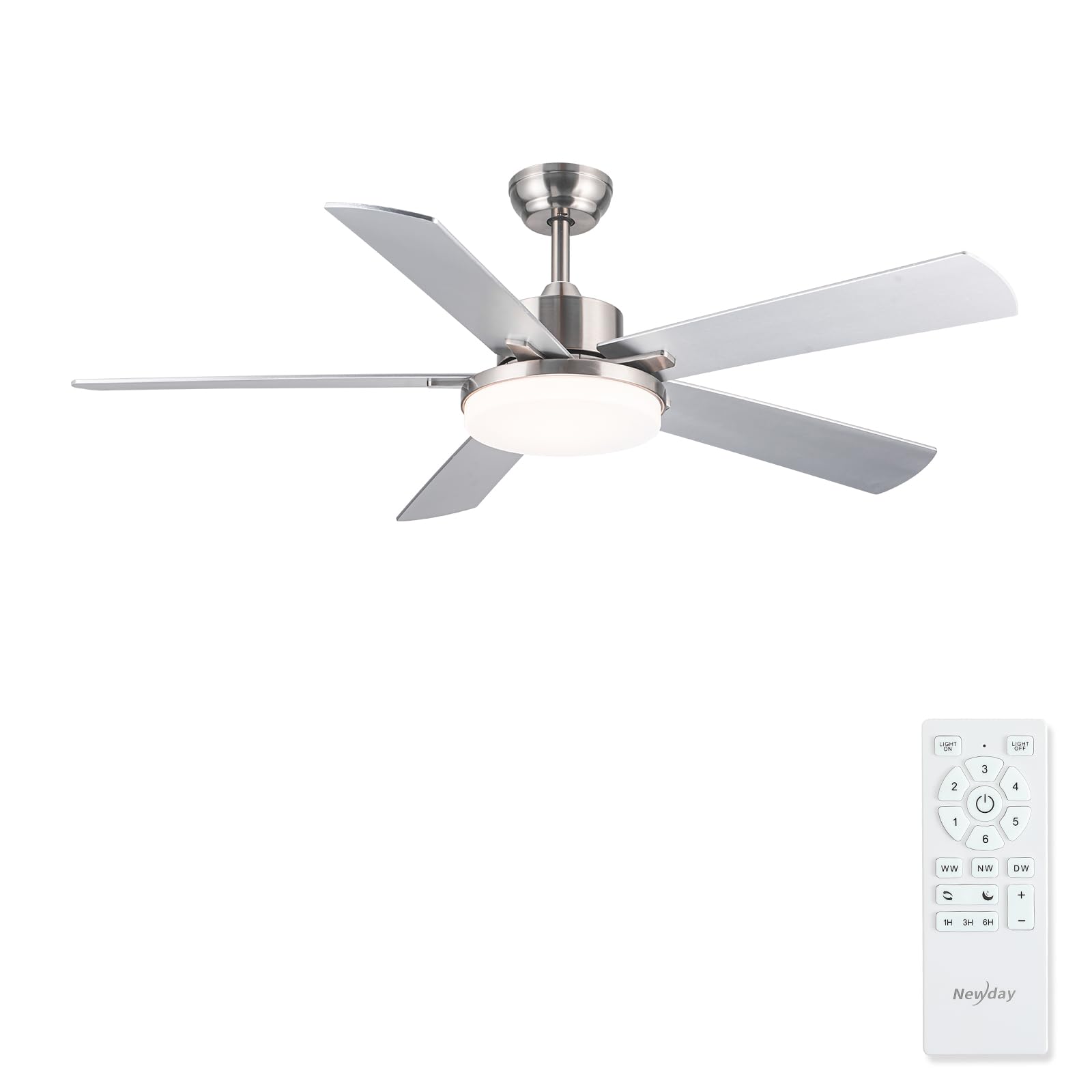 Newday Ventilatore da Soffitto con Luce e Telecomando Argento
