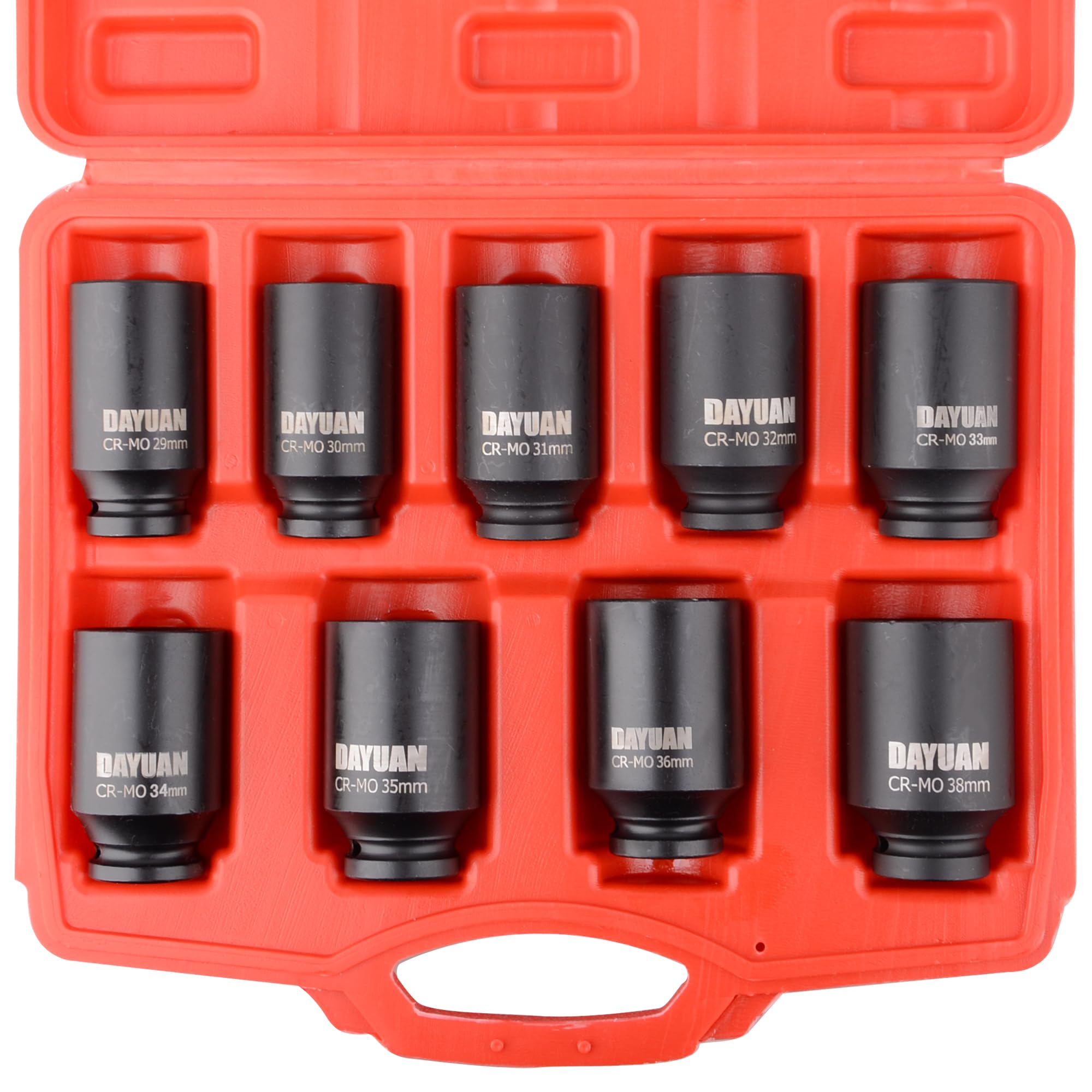 Set di chiavi a bussola a 9 assi da 1/2", 29, 30, 31, 32, 33, 34, 35, 36, 38 mm