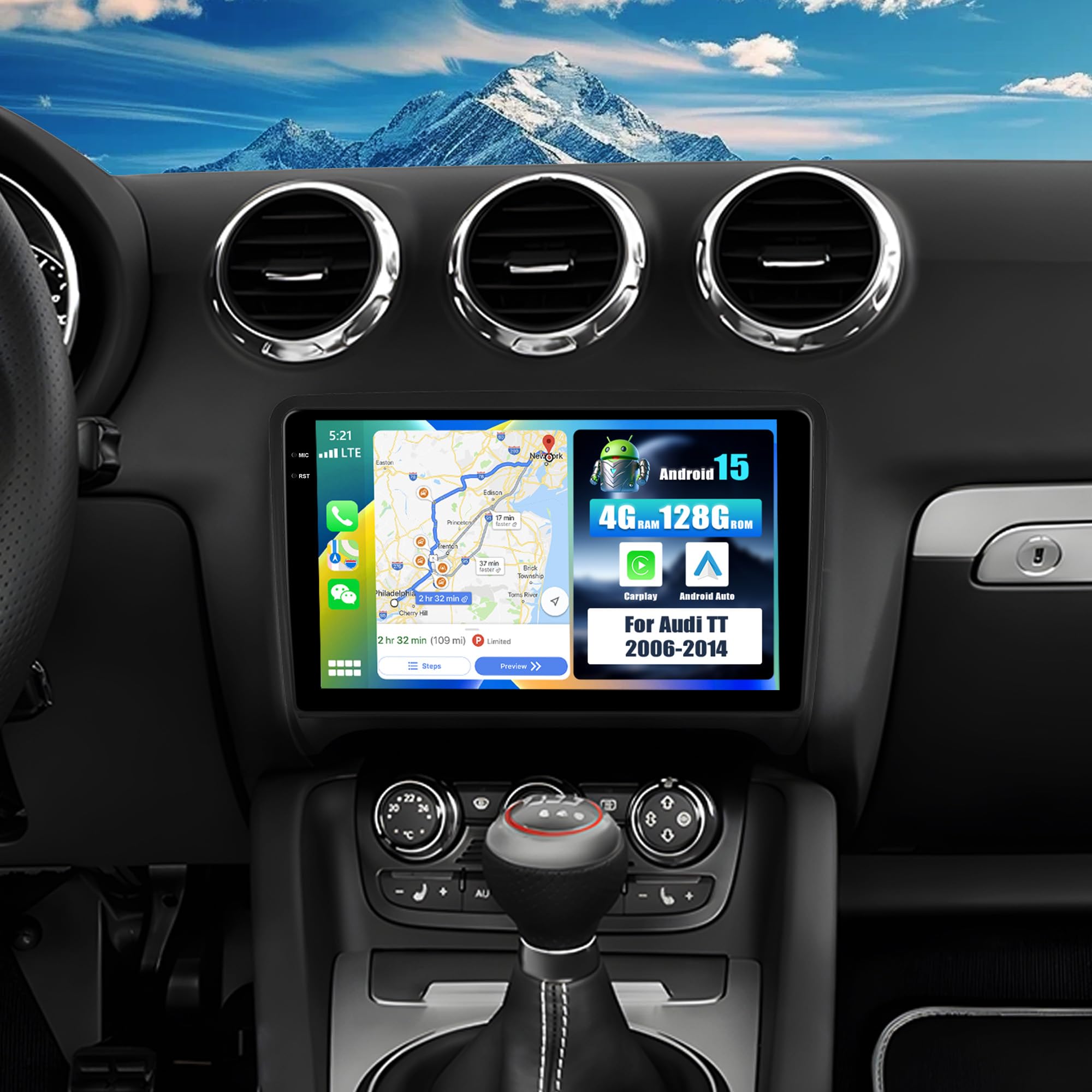 SIXWIN 4+128G Android 15 Autoradio per Audi TT 8J MK2 (2008-2014) con Wireless CarPlay/Android/Mirror Link, 9" HD TouchScreen Schermo Navigatore con WiFi GPS Bluetooth FM RDS Radio USB +Telecamera