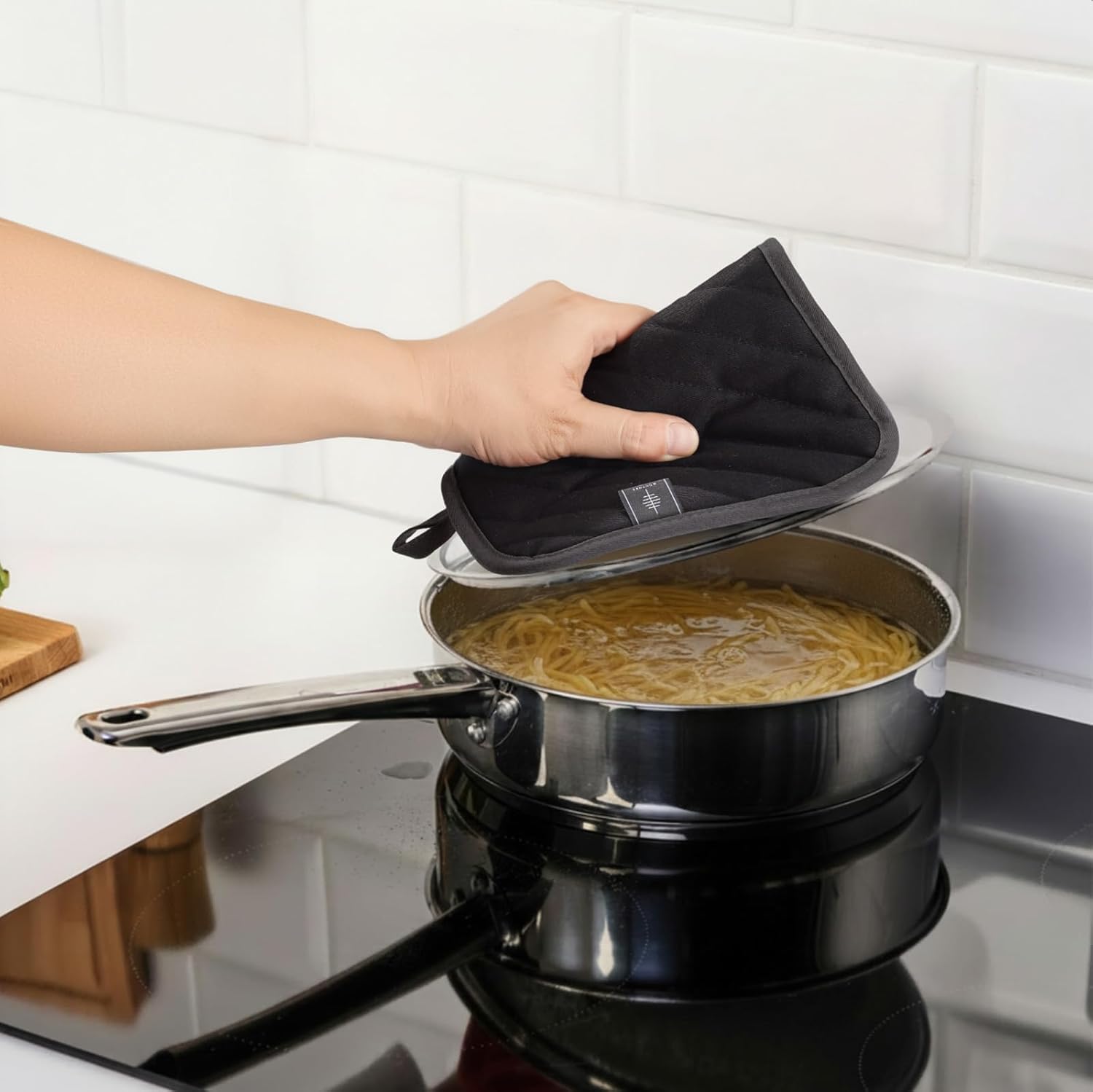 Set 2 Presine da Cucina 20x20cm in 100% Cotone, Nero - immagine 7