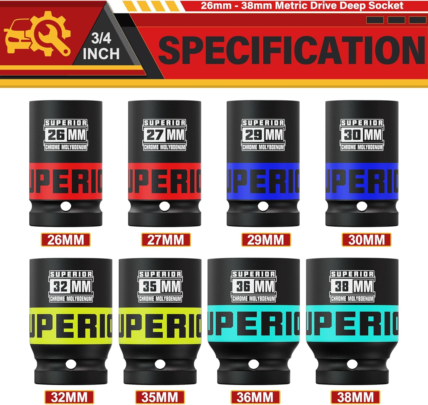 Kirxst Set Bussole a Impatto 3/4", 8 Pezzi - immagine 2