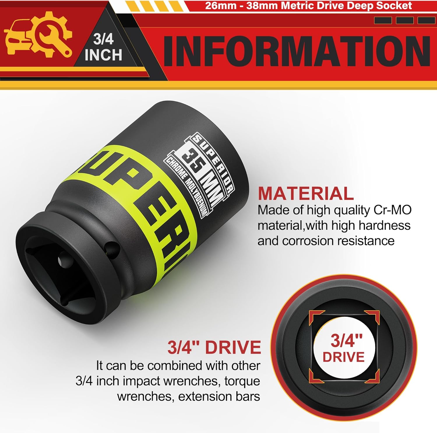 Kirxst Set Bussole a Impatto 3/4", 8 Pezzi - immagine 4