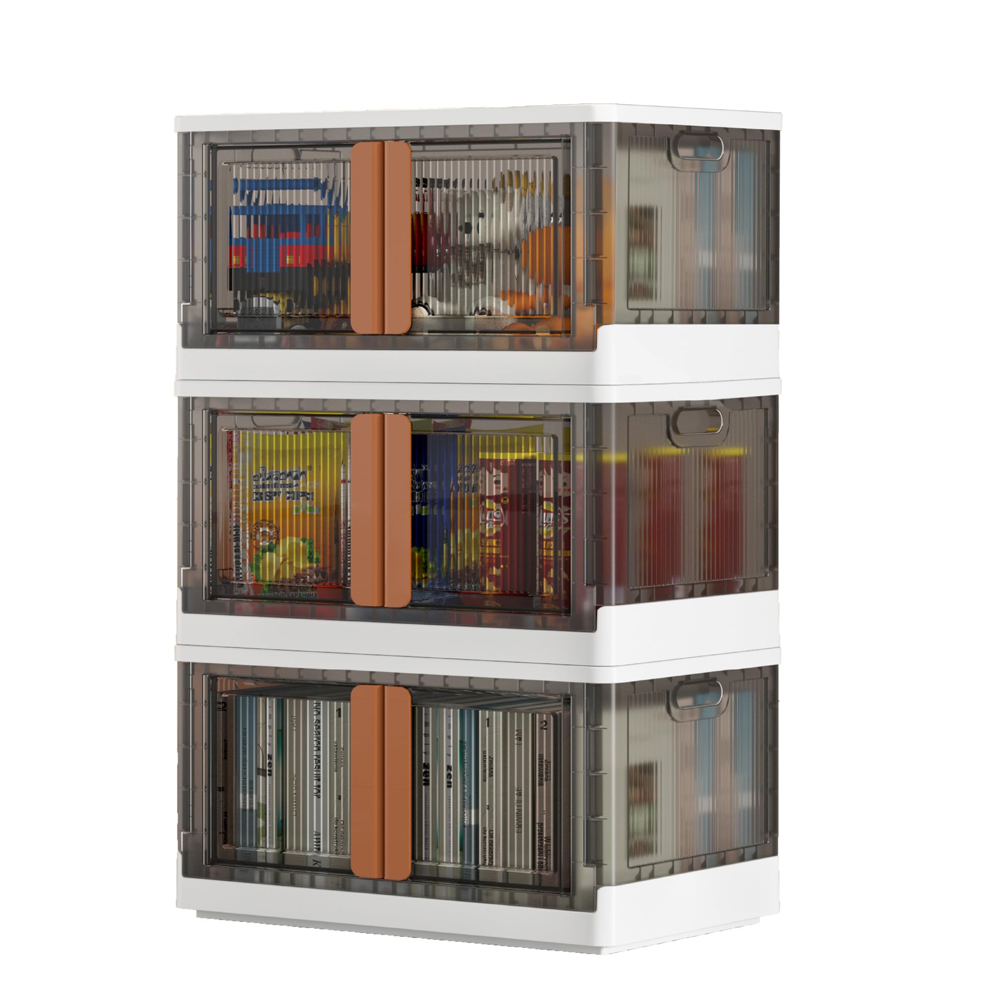 Wondersome Contenitori pieghevoli – Confezione da 3 contenitori extra large da 19 galloni/76 quart impilabili per vestiti, scarpe, camera da letto, ufficio – Contenitori pieghevoli – Si monta in