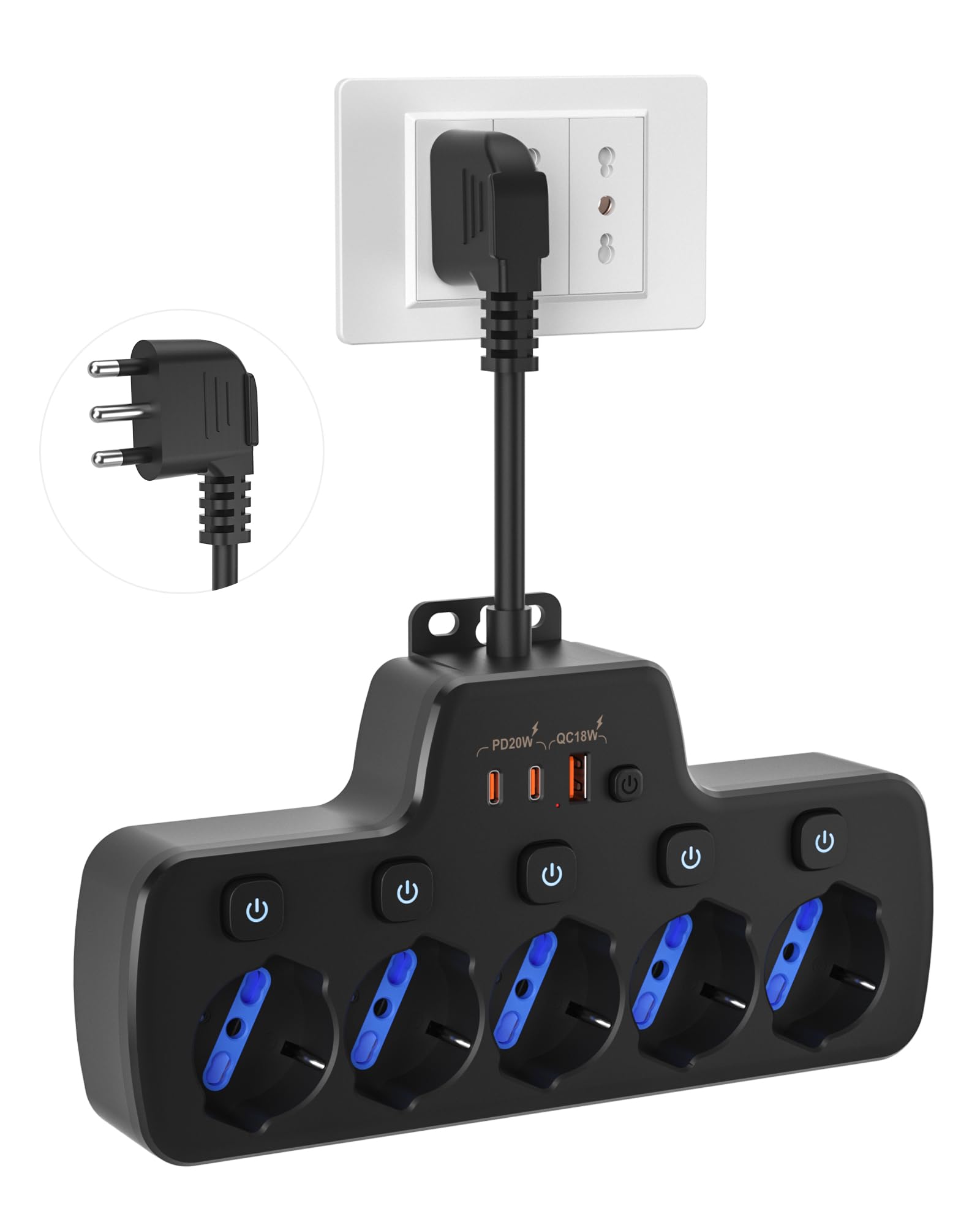 Presa Multipla Salvaspazio con Interruttori Indipendenti