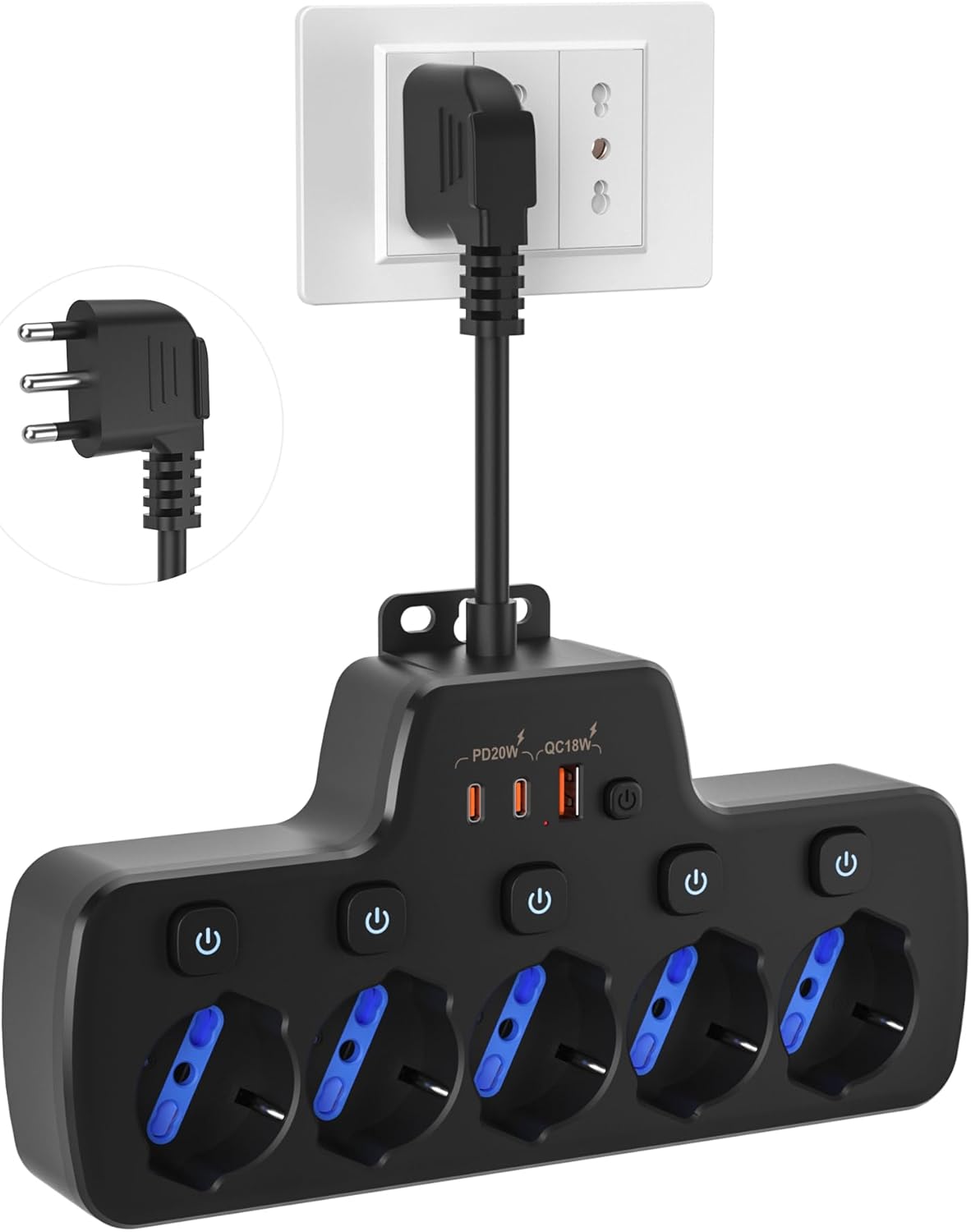 Presa Multipla Salvaspazio con Interruttori Indipendenti - immagine 1