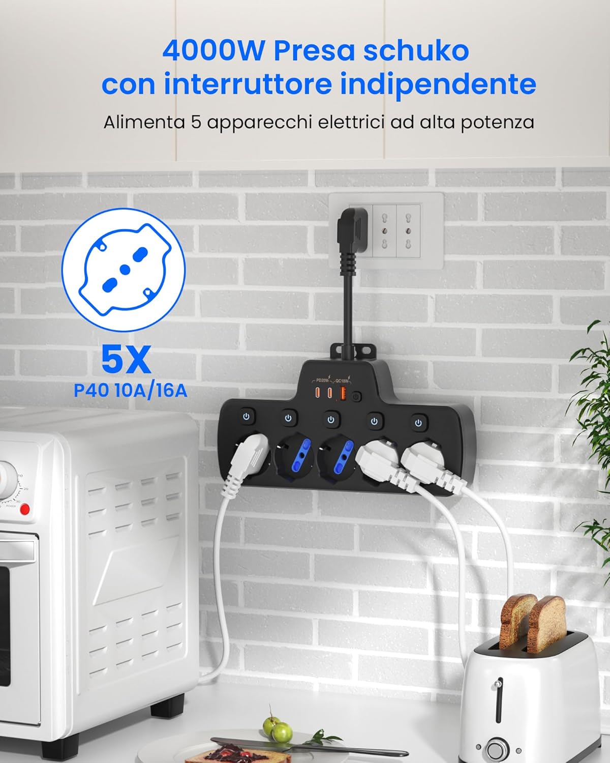 Presa Multipla Salvaspazio con Interruttori Indipendenti - immagine 3