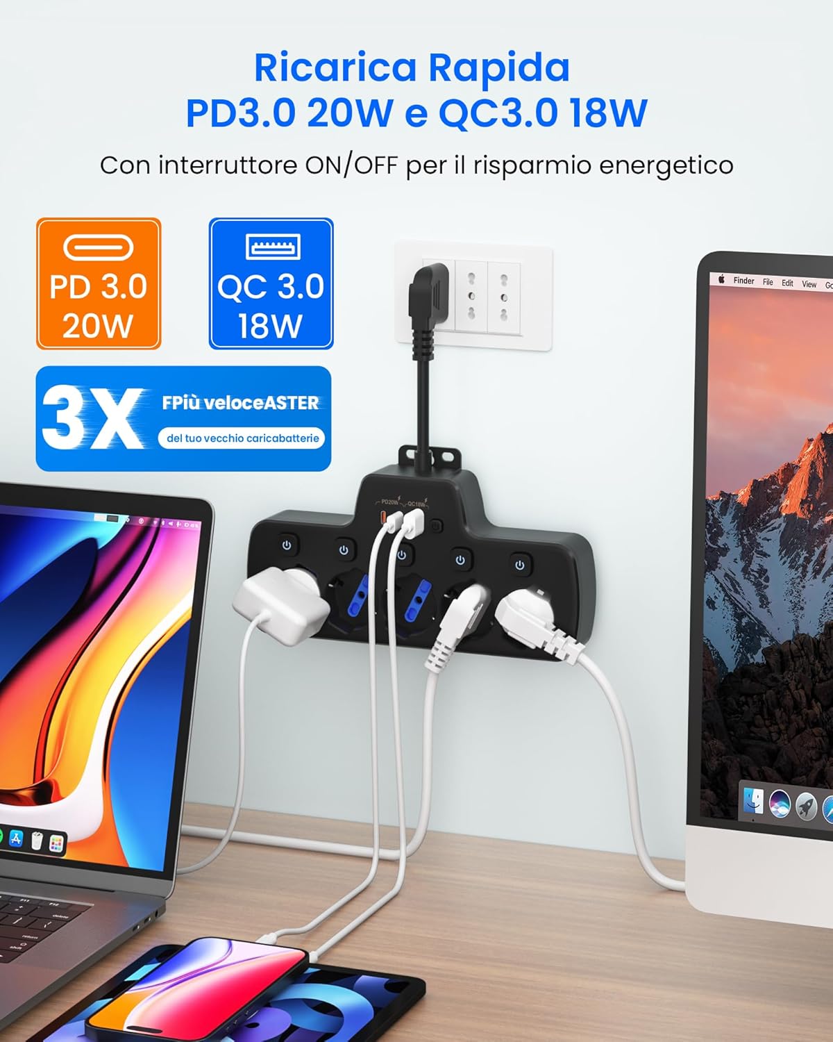 Presa Multipla Salvaspazio con Interruttori Indipendenti - immagine 4