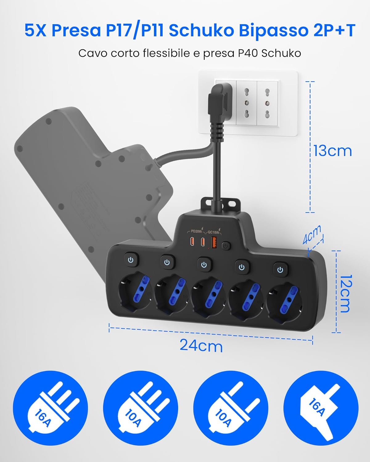 Presa Multipla Salvaspazio con Interruttori Indipendenti - immagine 5