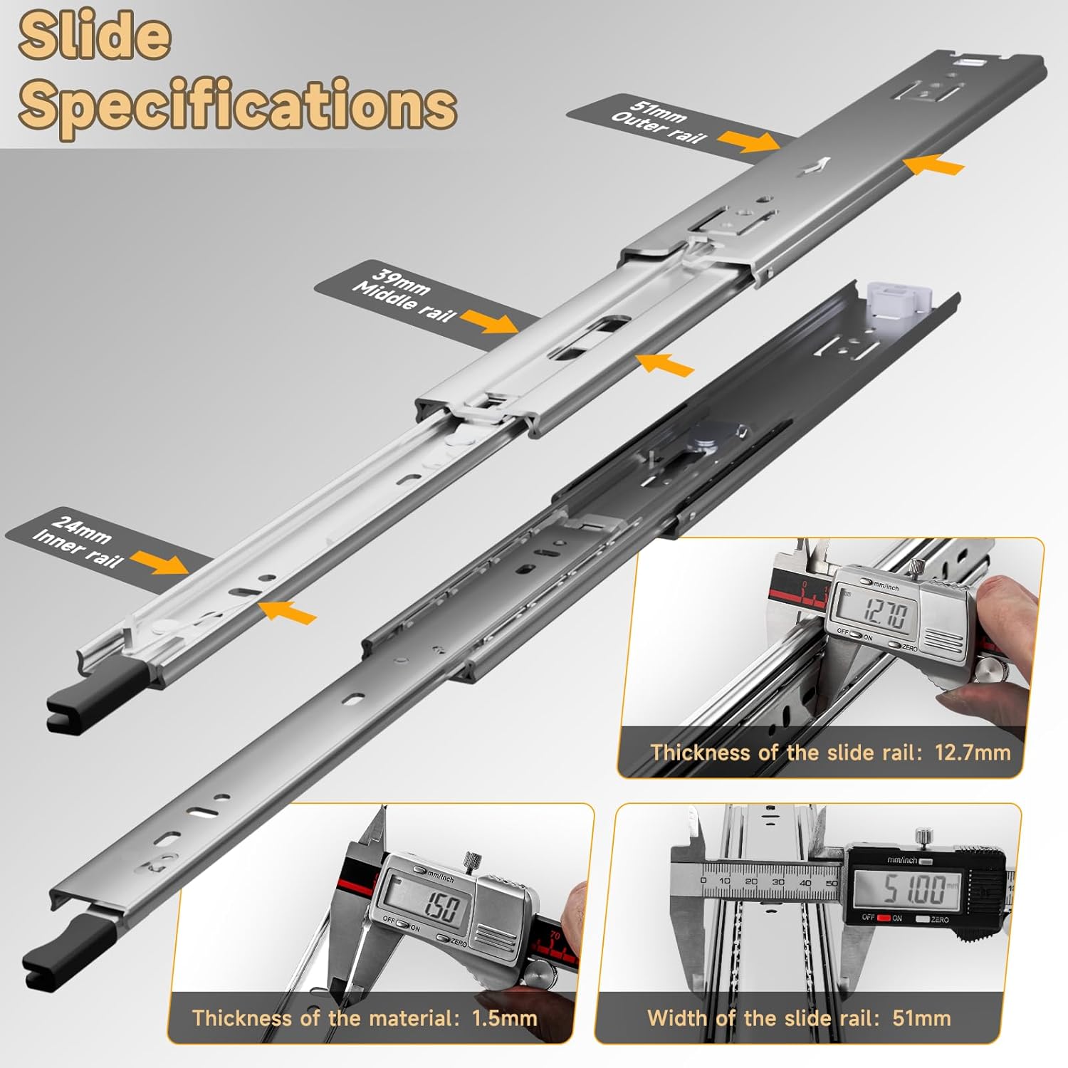 Aolisheng Guide per Cassetti Carichi Pesanti 450mm - immagine 3