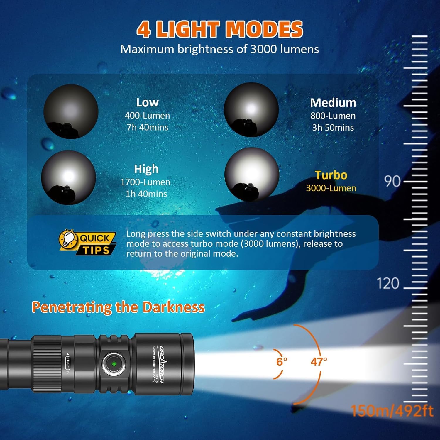 ORCATORCH DC710 - Torcia Subacquea 3000 Lumen - immagine 3
