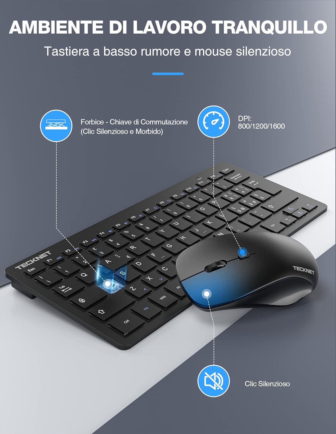 Tecknet Set Tastiera e Mouse Wireless 2.4G - immagine 4