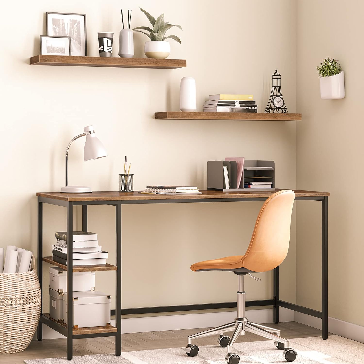 HOOBRO Set 2 Mensole da Muro Sospese 80cm, Marrone Vintage - immagine 2