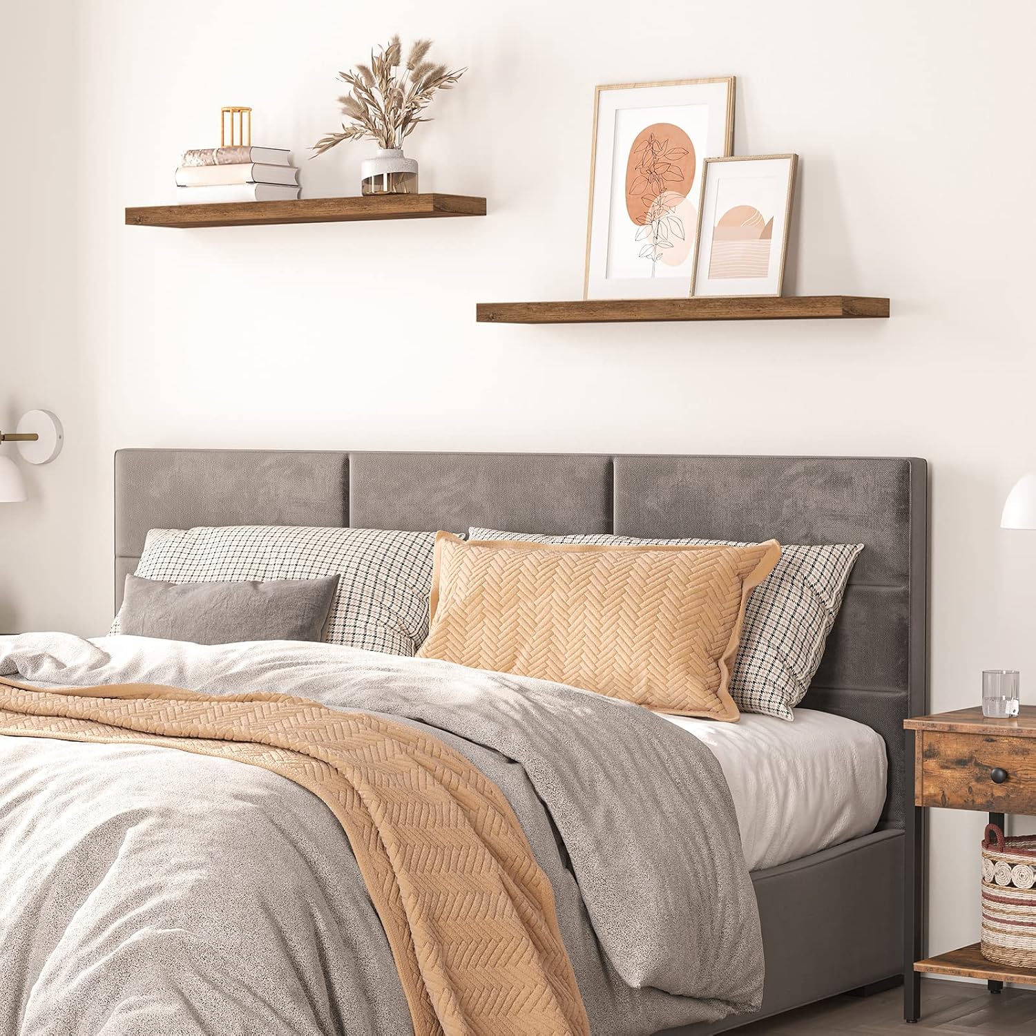 HOOBRO Set 2 Mensole da Muro Sospese 80cm, Marrone Vintage - immagine 4