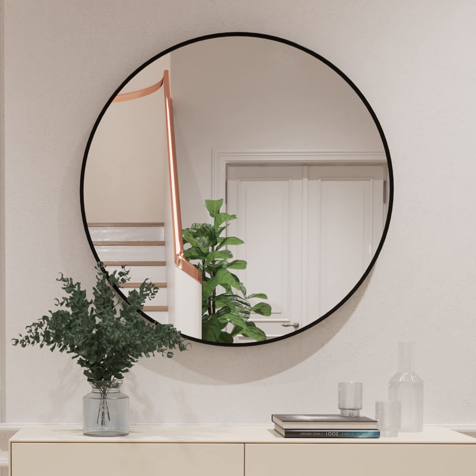 Specchio Rotondo da Parete 91 cm, Nero