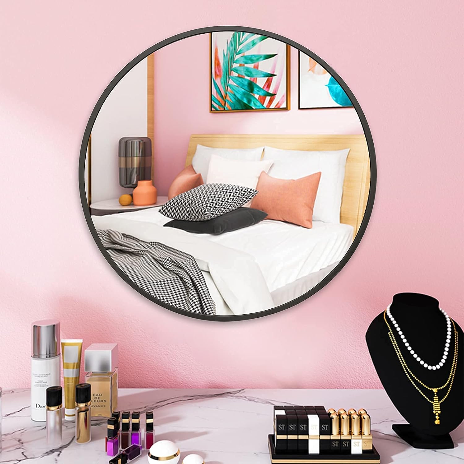 Specchio Rotondo da Parete 91 cm, Nero - immagine 3