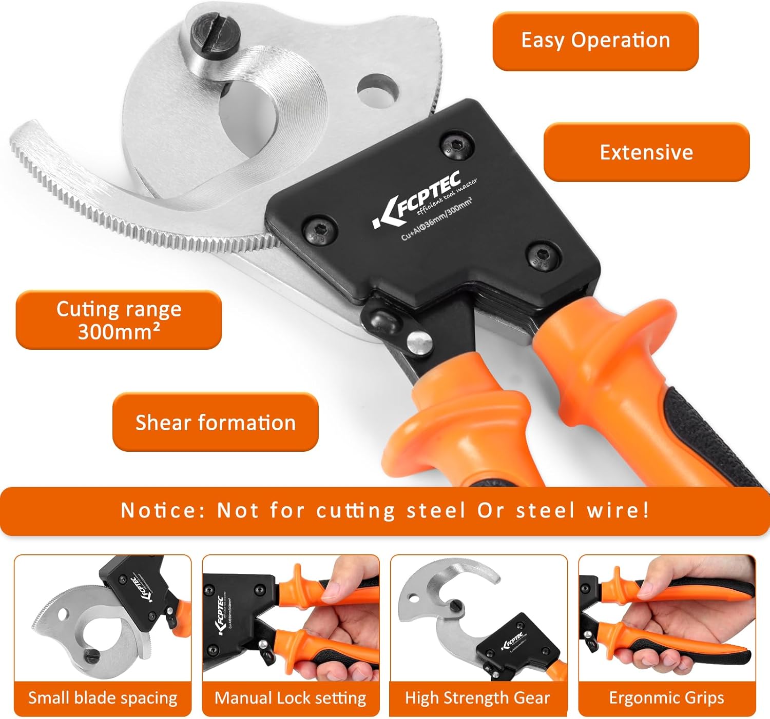 Kf Cptec Tagliacavi a Cricchetto per Alluminio e Rame - immagine 3