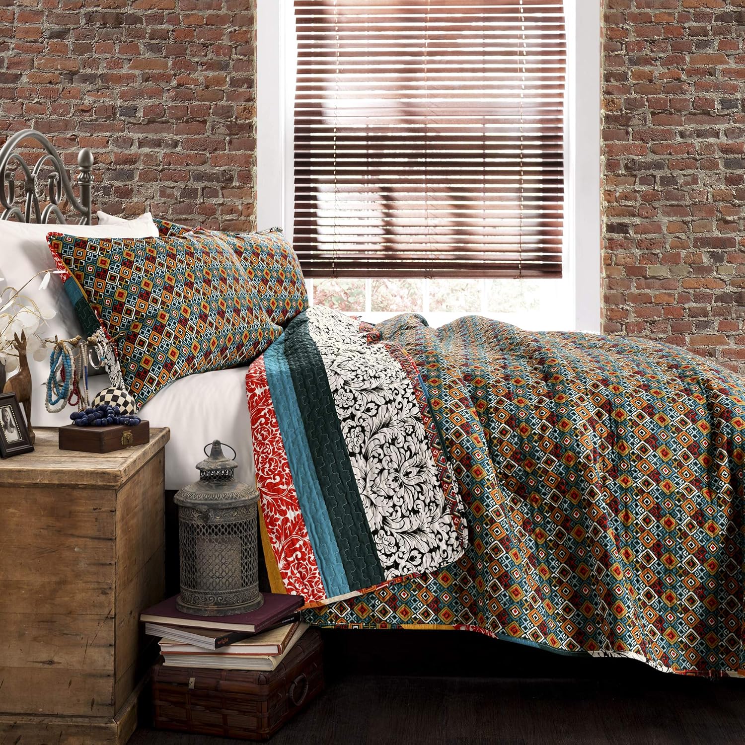 Lush Decor Boho Stripe, Cotone, Turchese e Mandarino, King - immagine 2