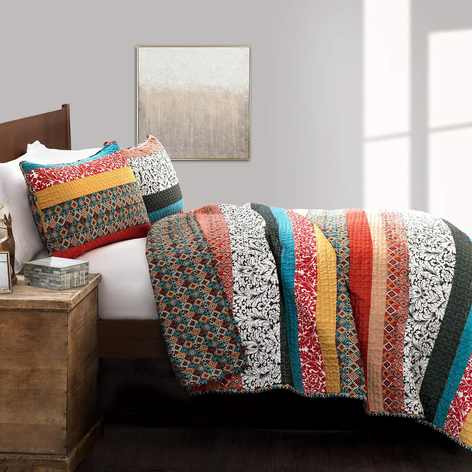Lush Decor Boho Stripe, Cotone, Turchese e Mandarino, King - immagine 3