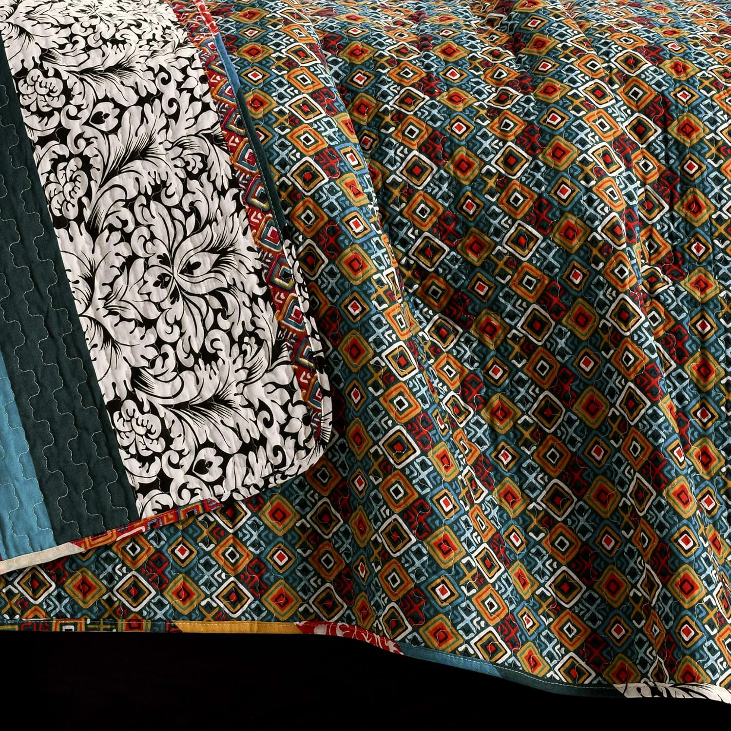 Lush Decor Boho Stripe, Cotone, Turchese e Mandarino, King - immagine 6