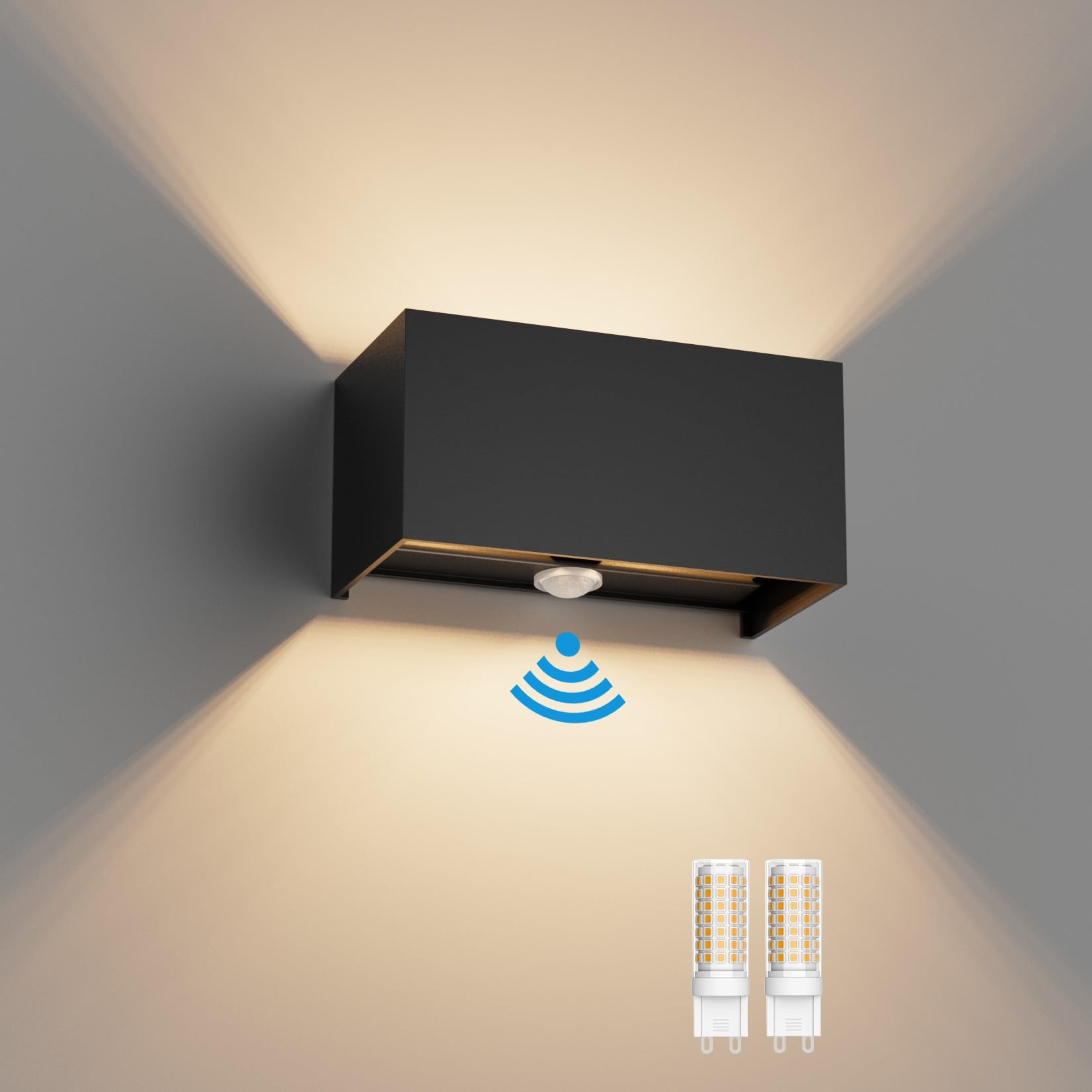 Klighten Lampada da Parete Interno/Esterno con Sensore, Nera