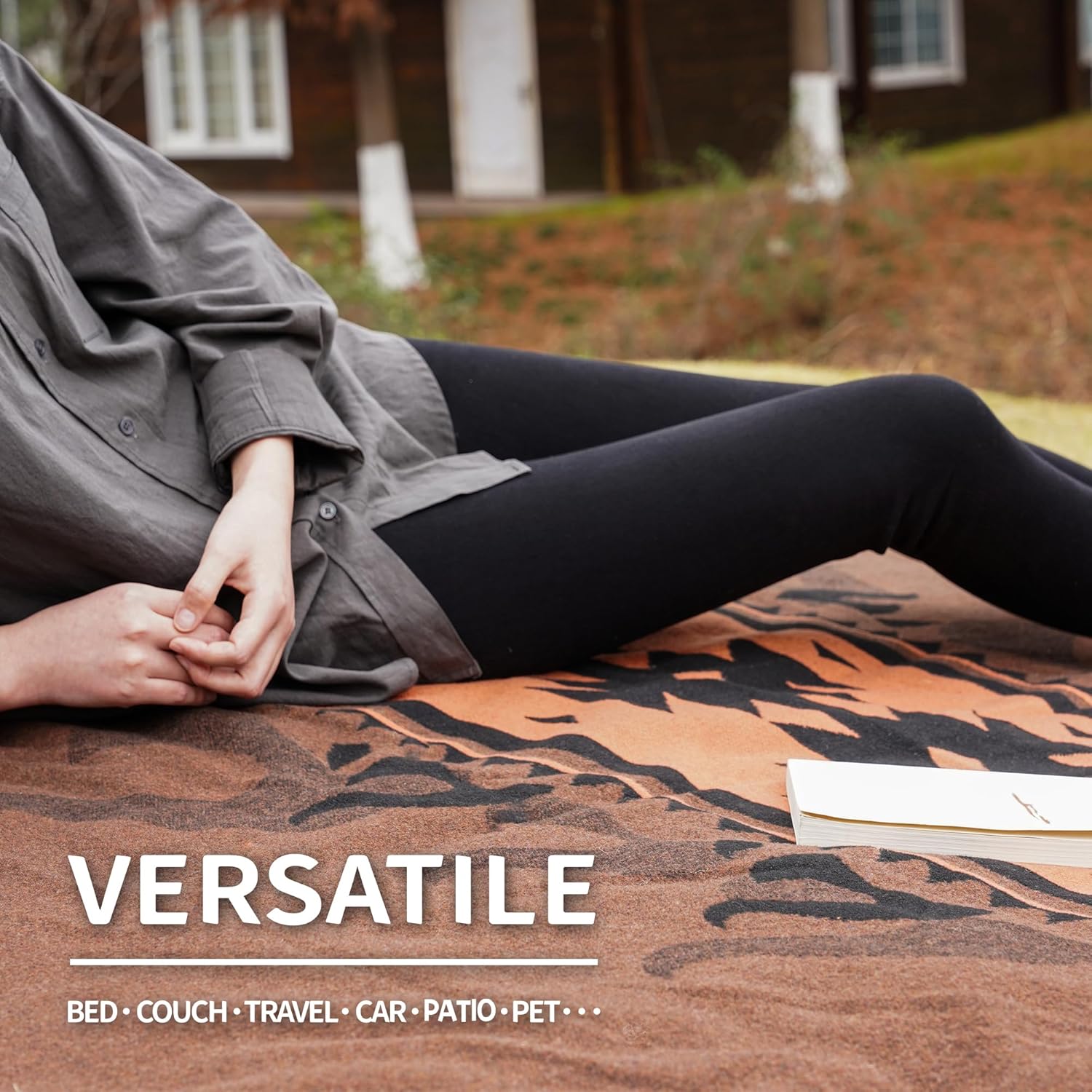 Acushla Coperta in Lana Merino 79x63cm, Marrone Fiamma - immagine 5