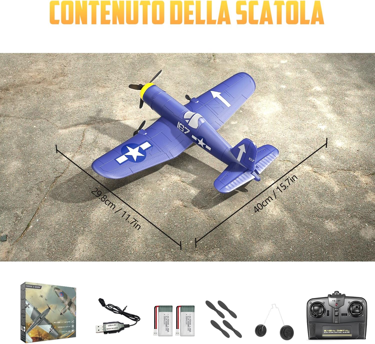 HAWK'S WORK Aereo RC F4U Corsaro 3 Canali - immagine 6