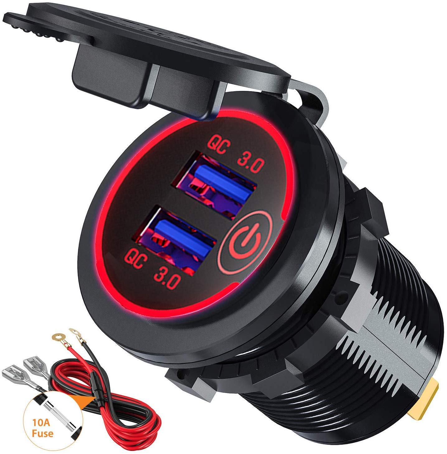 QC3.0 Presa USB Auto Doppia con Interruttore Touch 36W