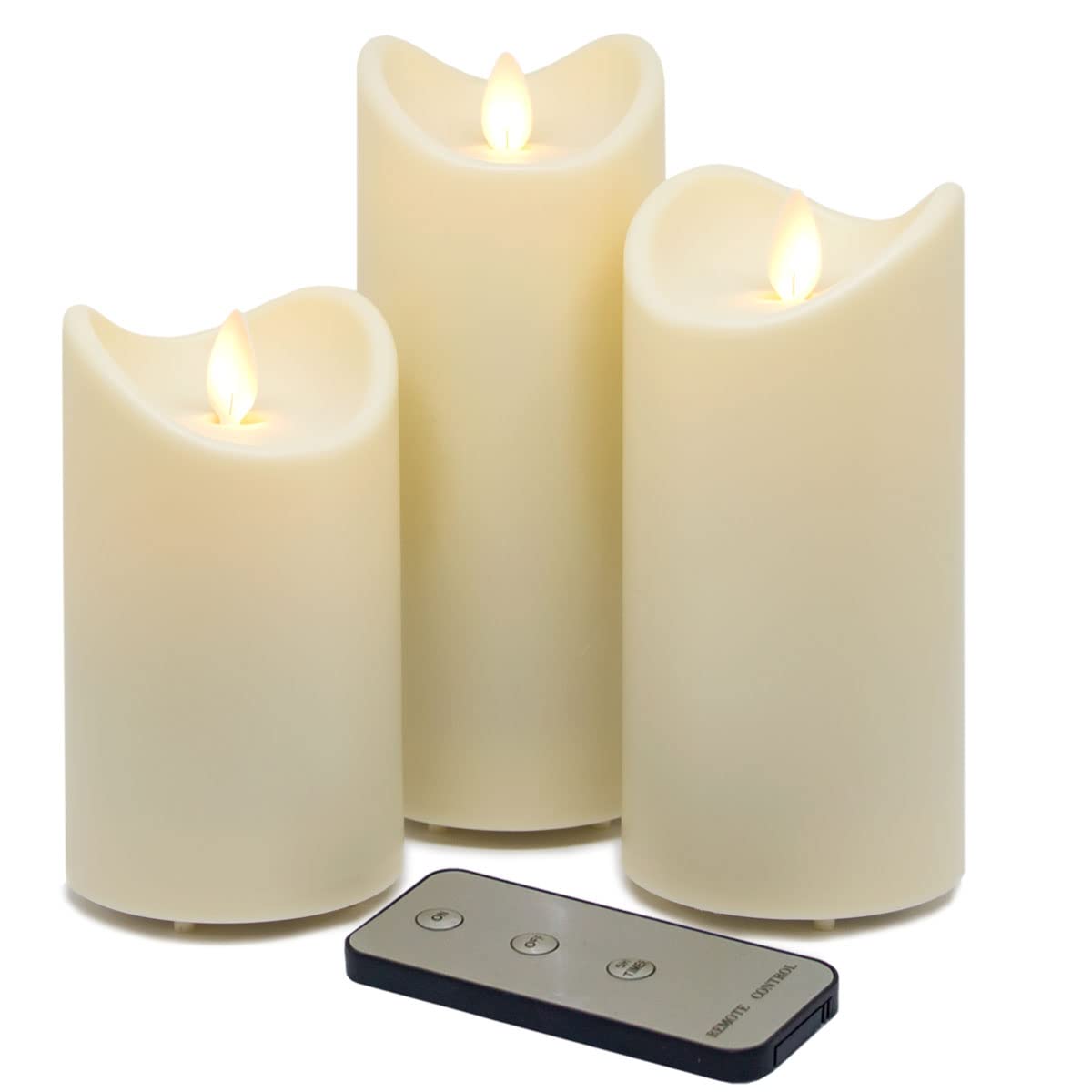 TRONJE Set 3 Candele LED da Esterno 13-18cm, Crema