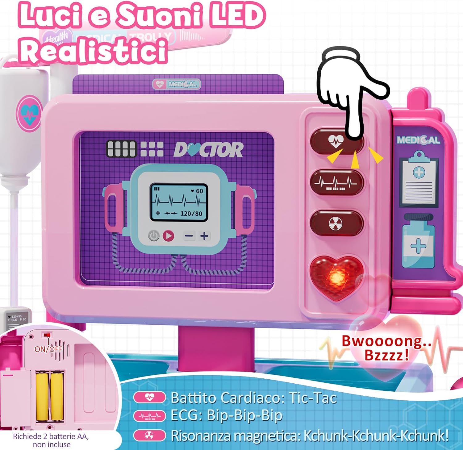 Lehoo Castle Kit Dottoressa Bambina con Carrello Medico, Rosa - immagine 3
