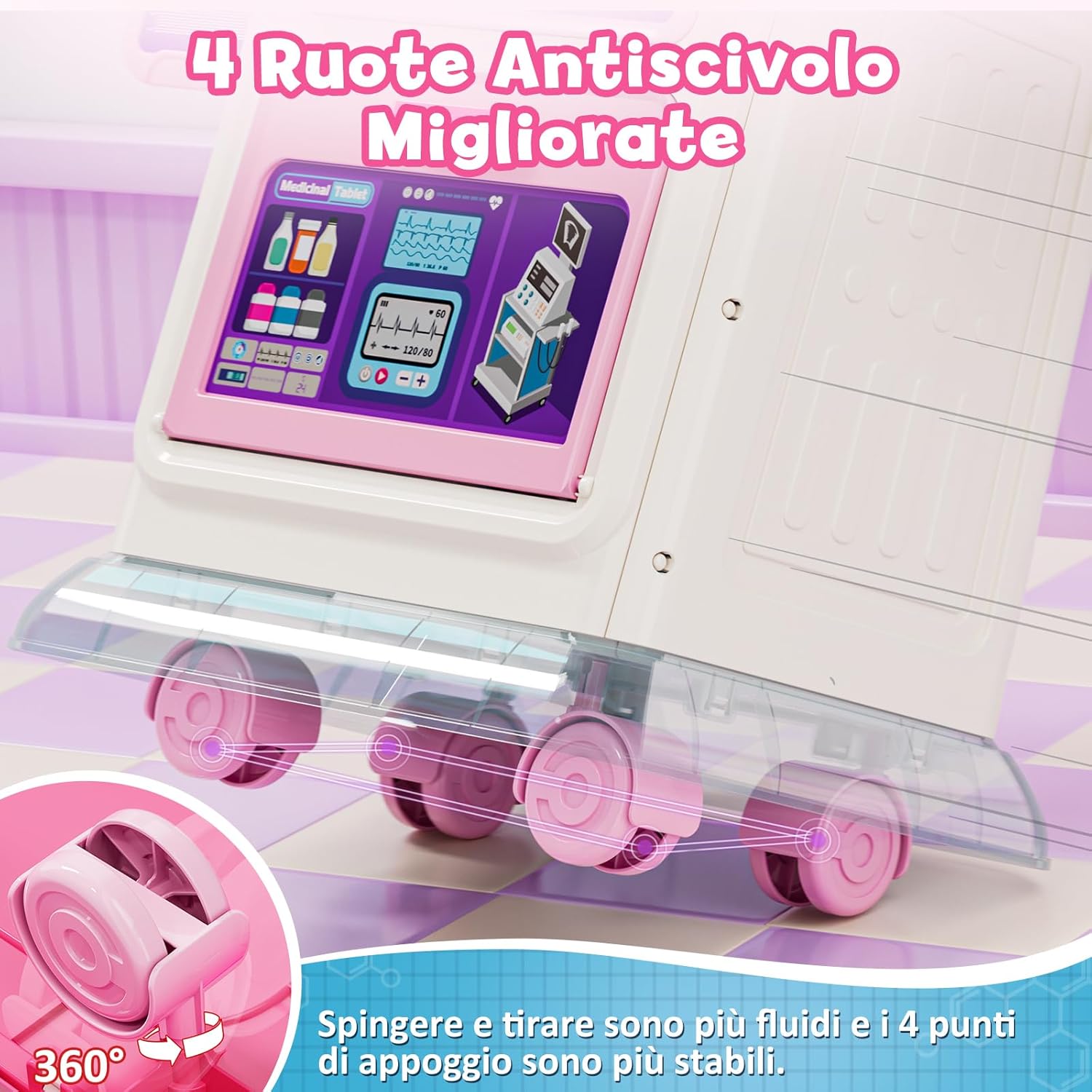 Lehoo Castle Kit Dottoressa Bambina con Carrello Medico, Rosa - immagine 5