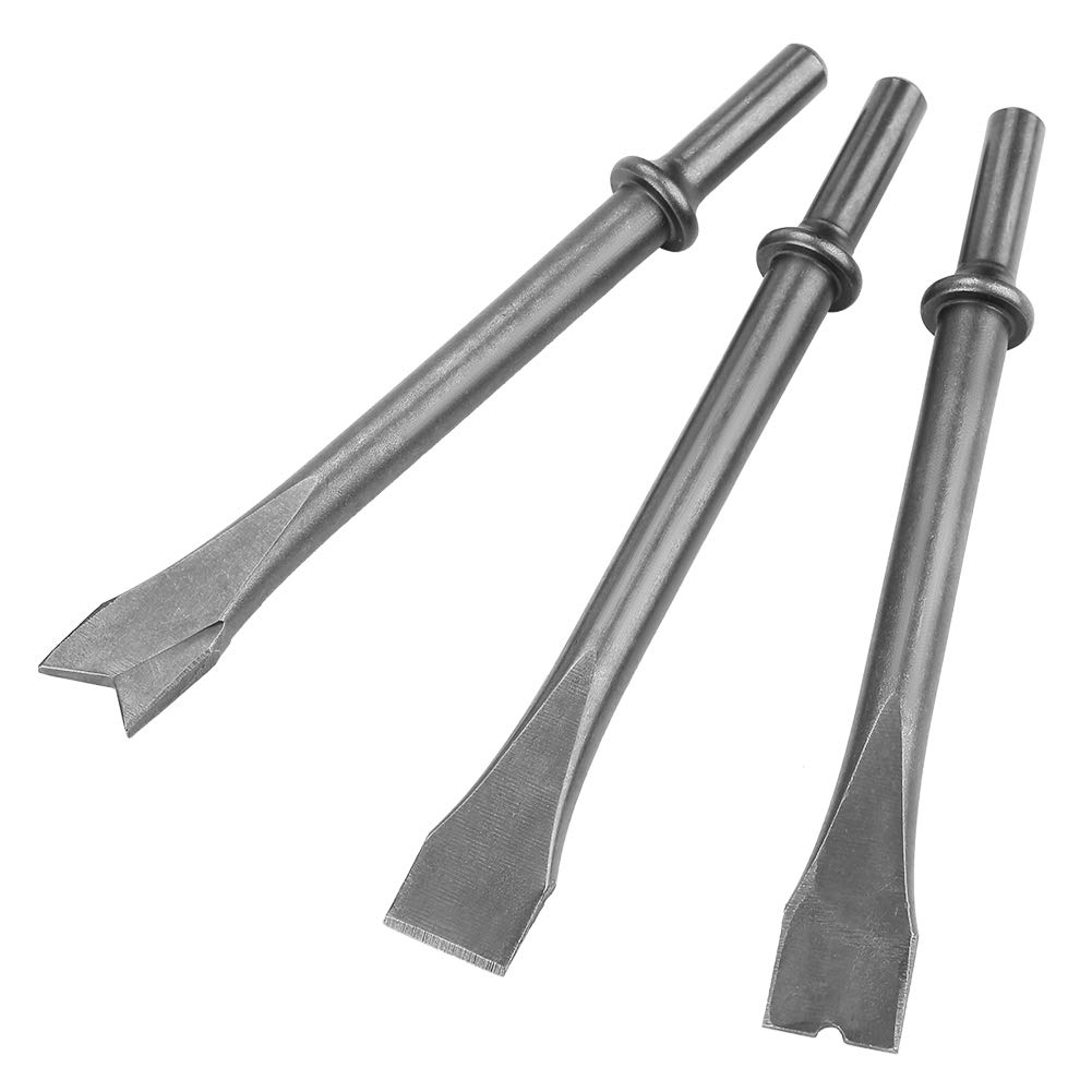LiebeWH Set di Scalpelli Martello Pneumatico, Punte per Martello Pneumatico, Codolo Extra Lungo, 3 Pezzi, Acciaio al Cromo Molibdeno, Edge Dritto, Manico in Plastica o Gomma